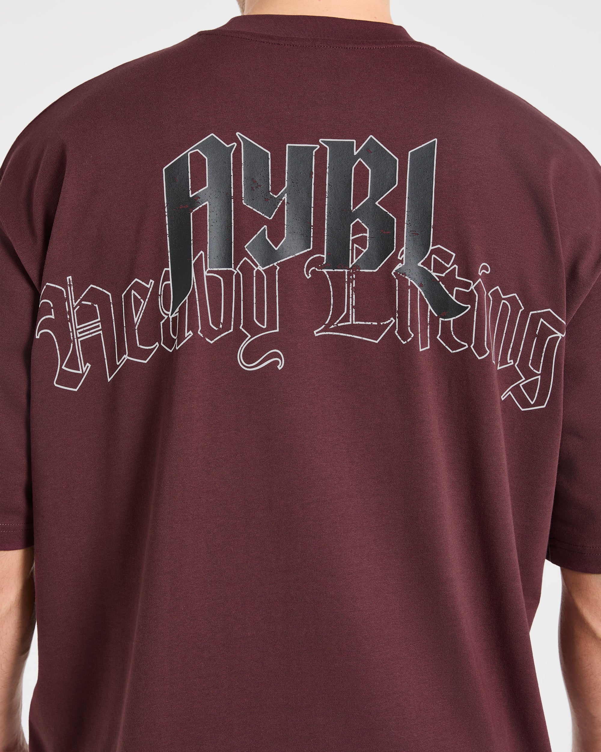 Heavy Lifting Gothic Oversized T Shirt - Dusty Plum/Zwart