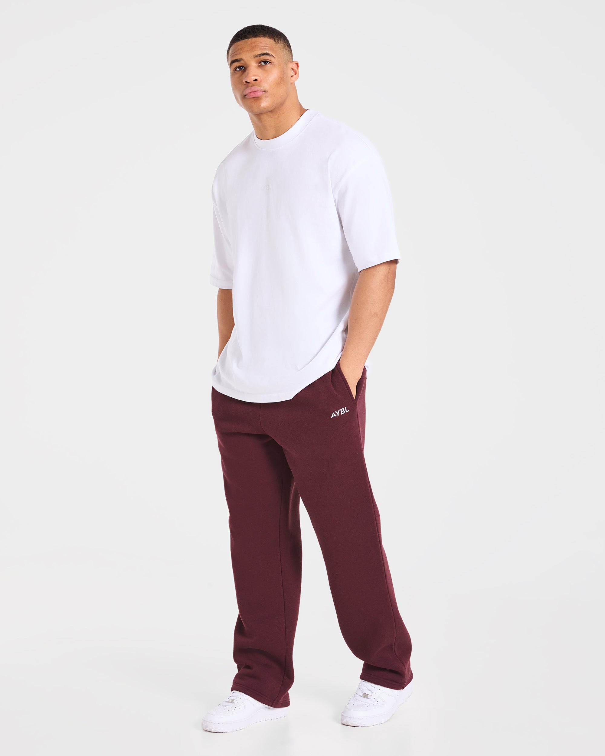 Essential Oversized Straight Leg Joggers - Burgundy Rood