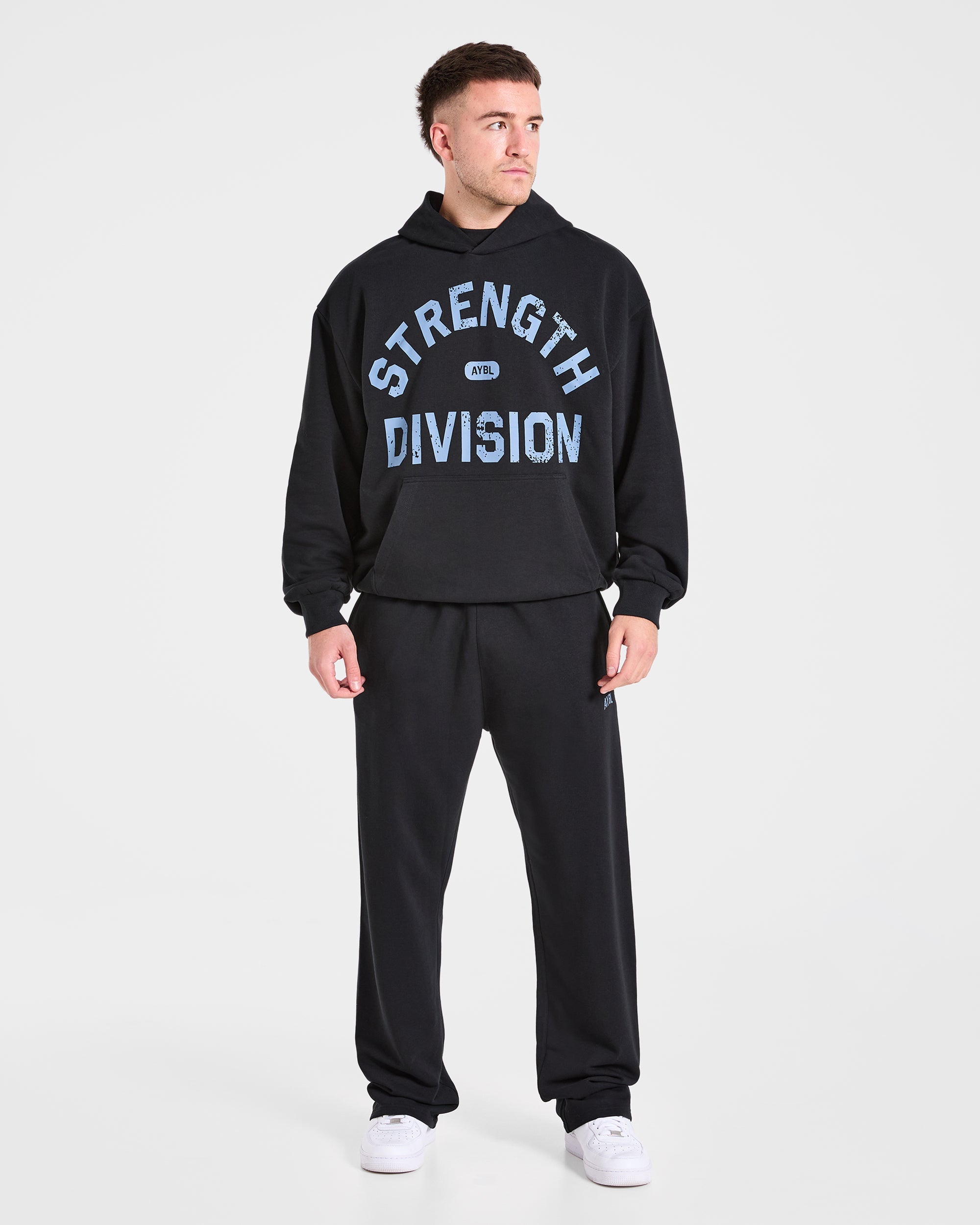 Strength Division Oversized Straight Leg Joggers - Zwart/Blauw