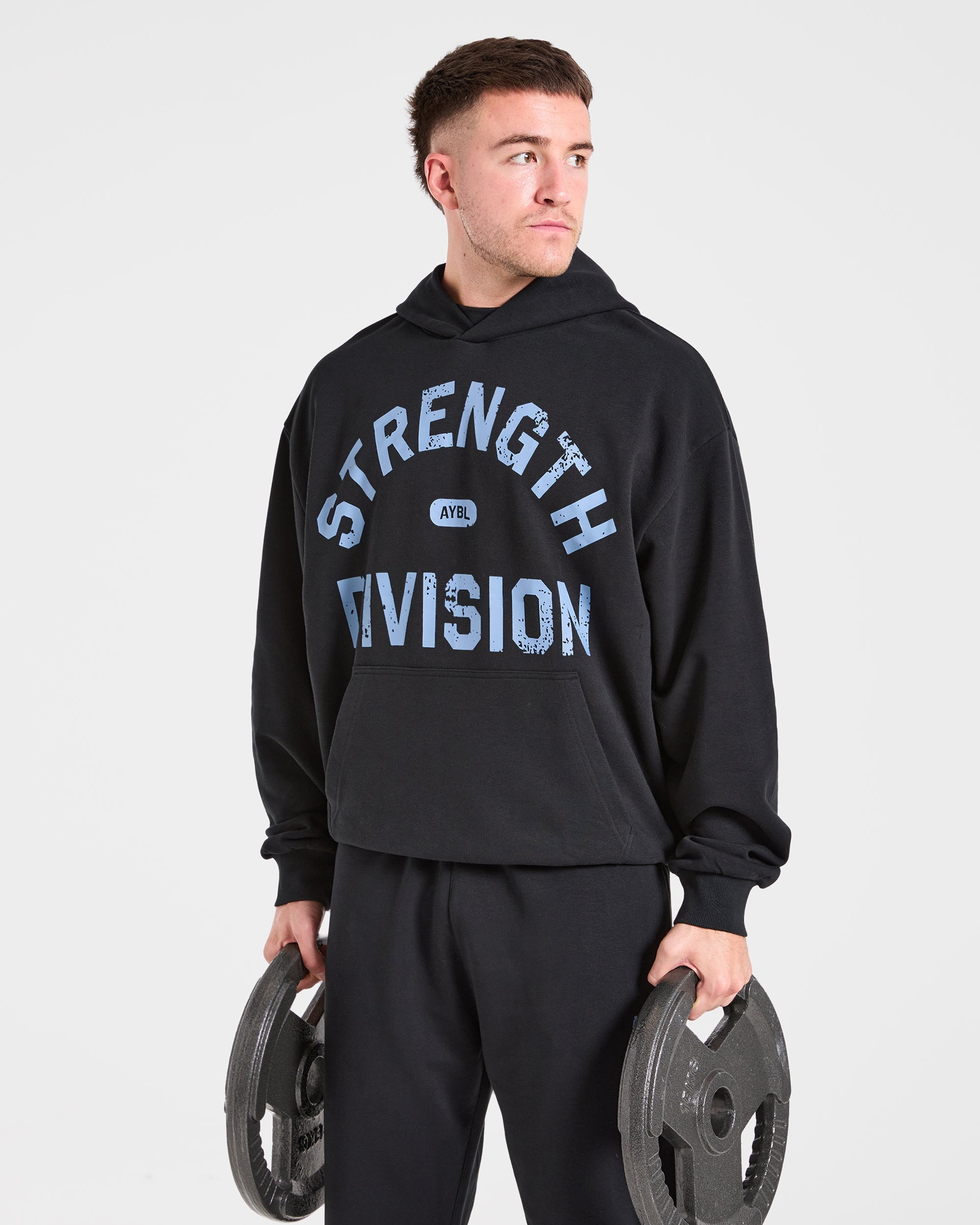 Strength Division Oversized Hoodie - Zwart/Blauw
