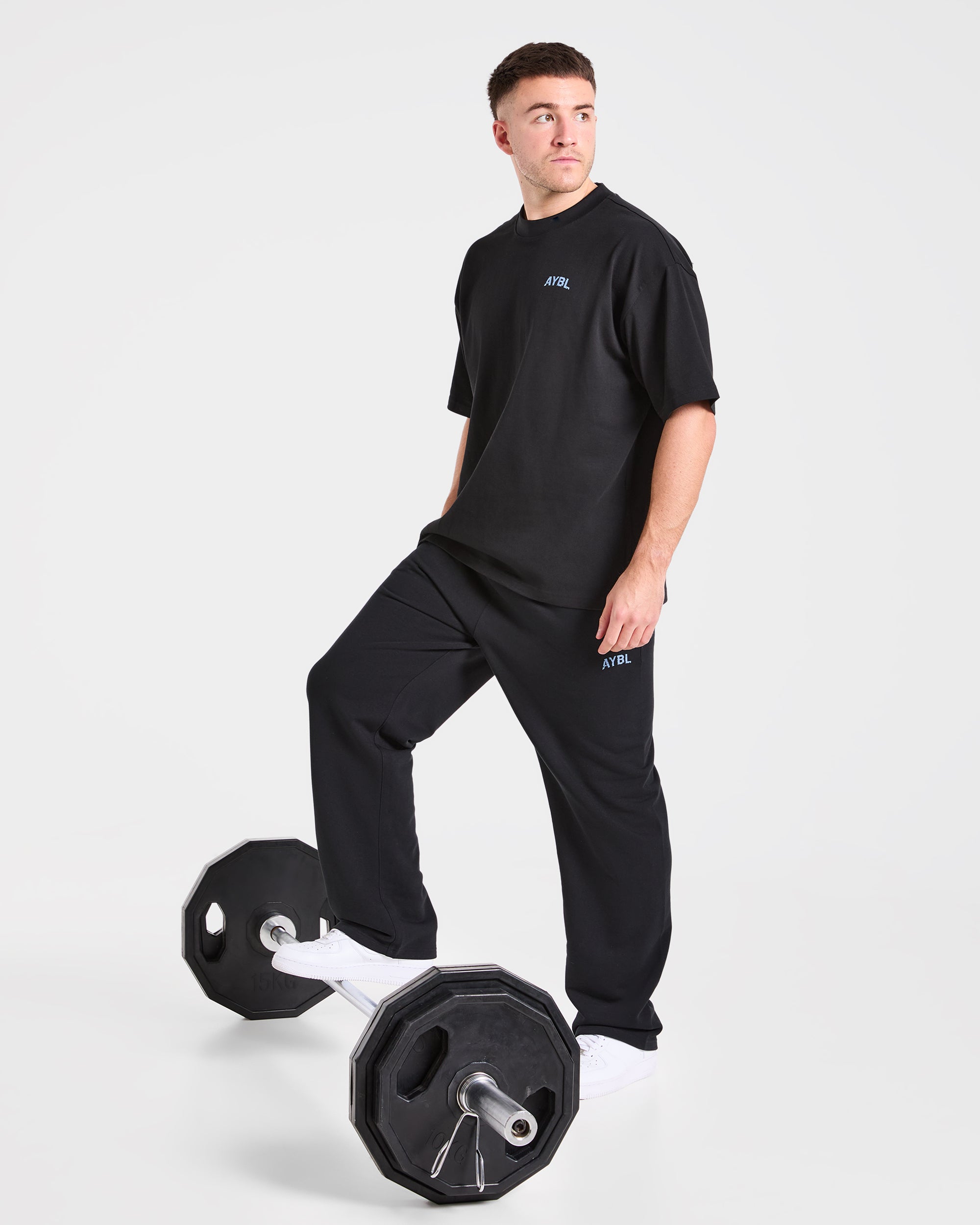 Strength Division Oversized Straight Leg Joggers - Zwart/Blauw