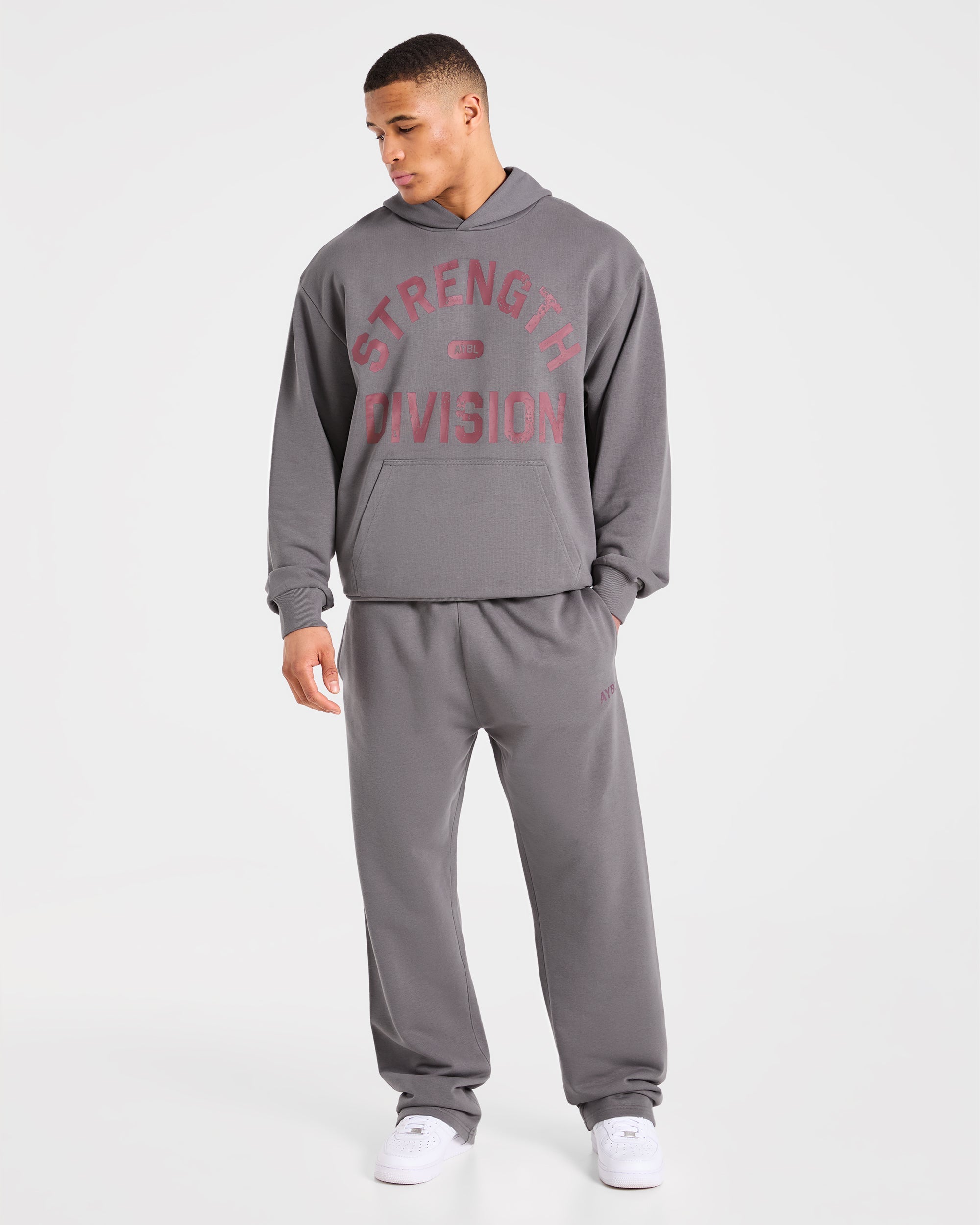 Strength Division Oversized Hoodie - Charcoal/Rood