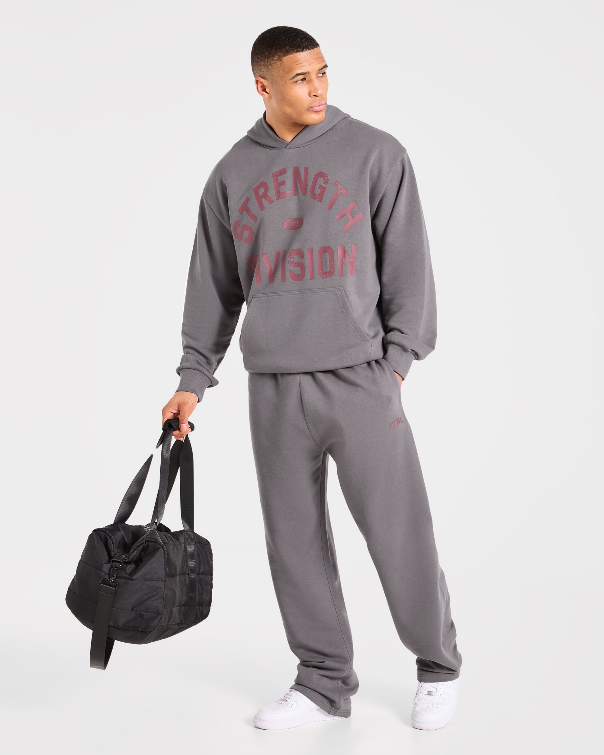 Strength Division Oversized Straight Leg Joggers - Charcoal/Rood