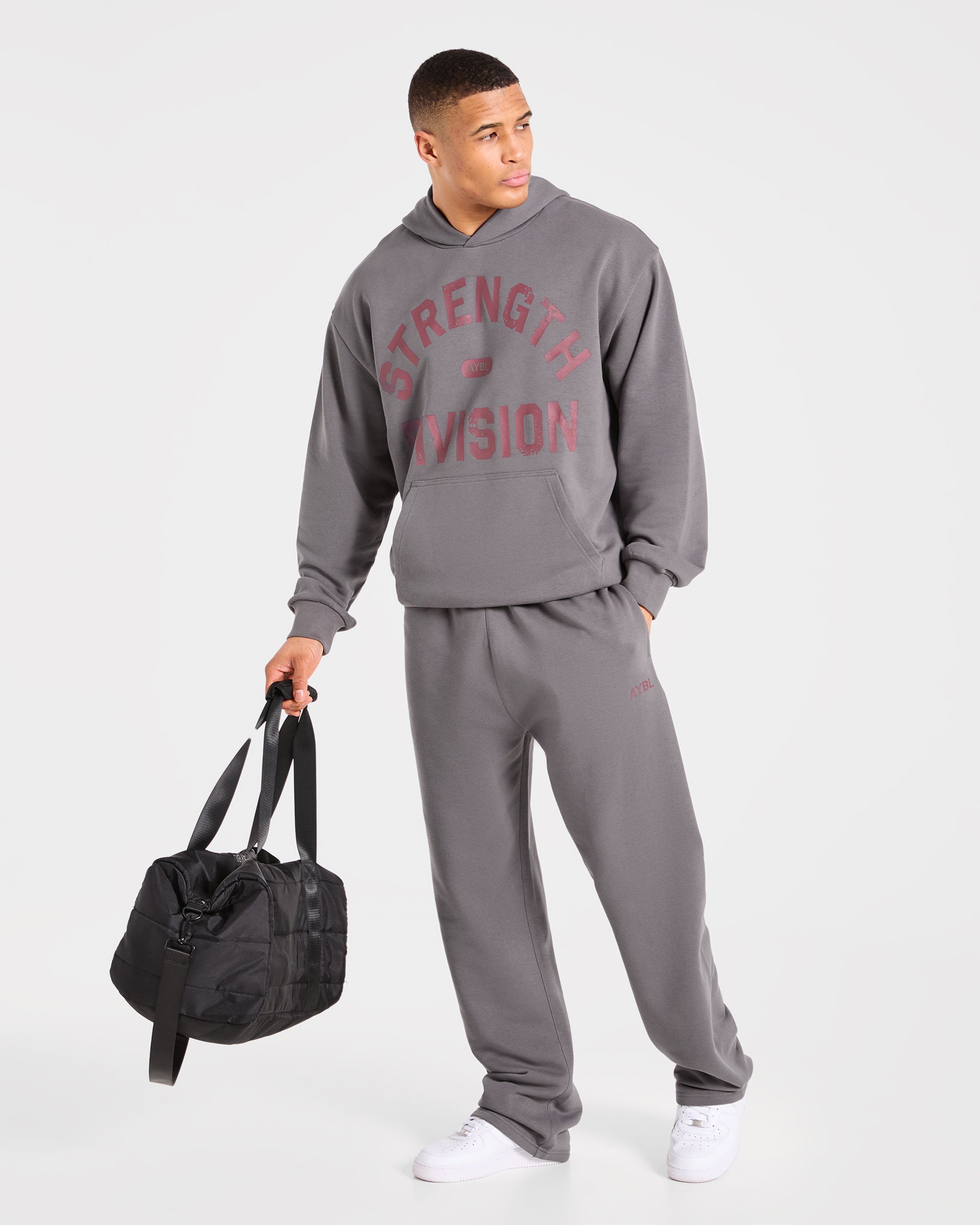 Strength Division Oversized Hoodie - Charcoal/Rood