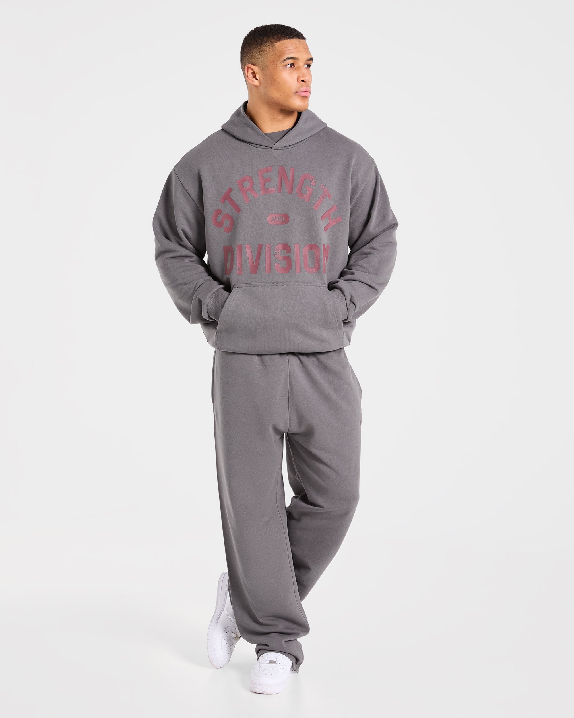 Strength Division Oversized Straight Leg Joggers - Charcoal/Rood