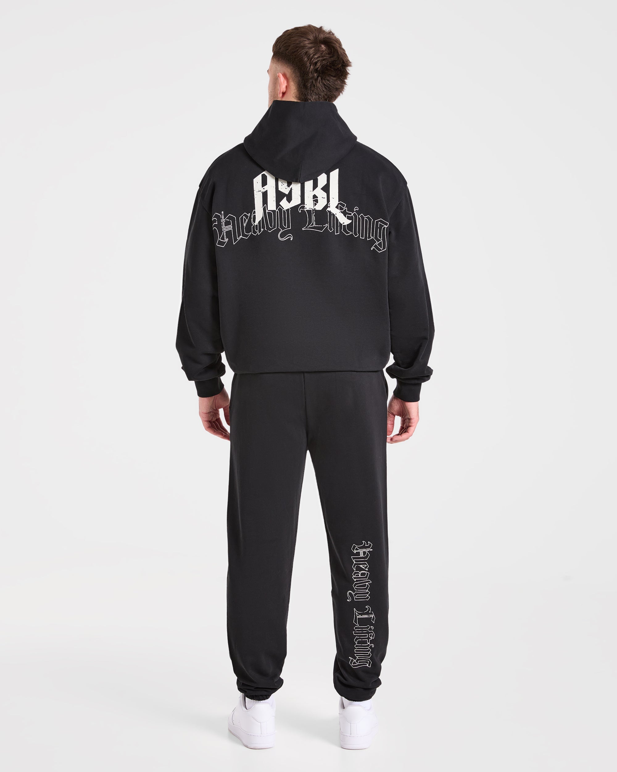 Heavy Lifting Gothic Oversized Hoodie - Zwart/Off Wit