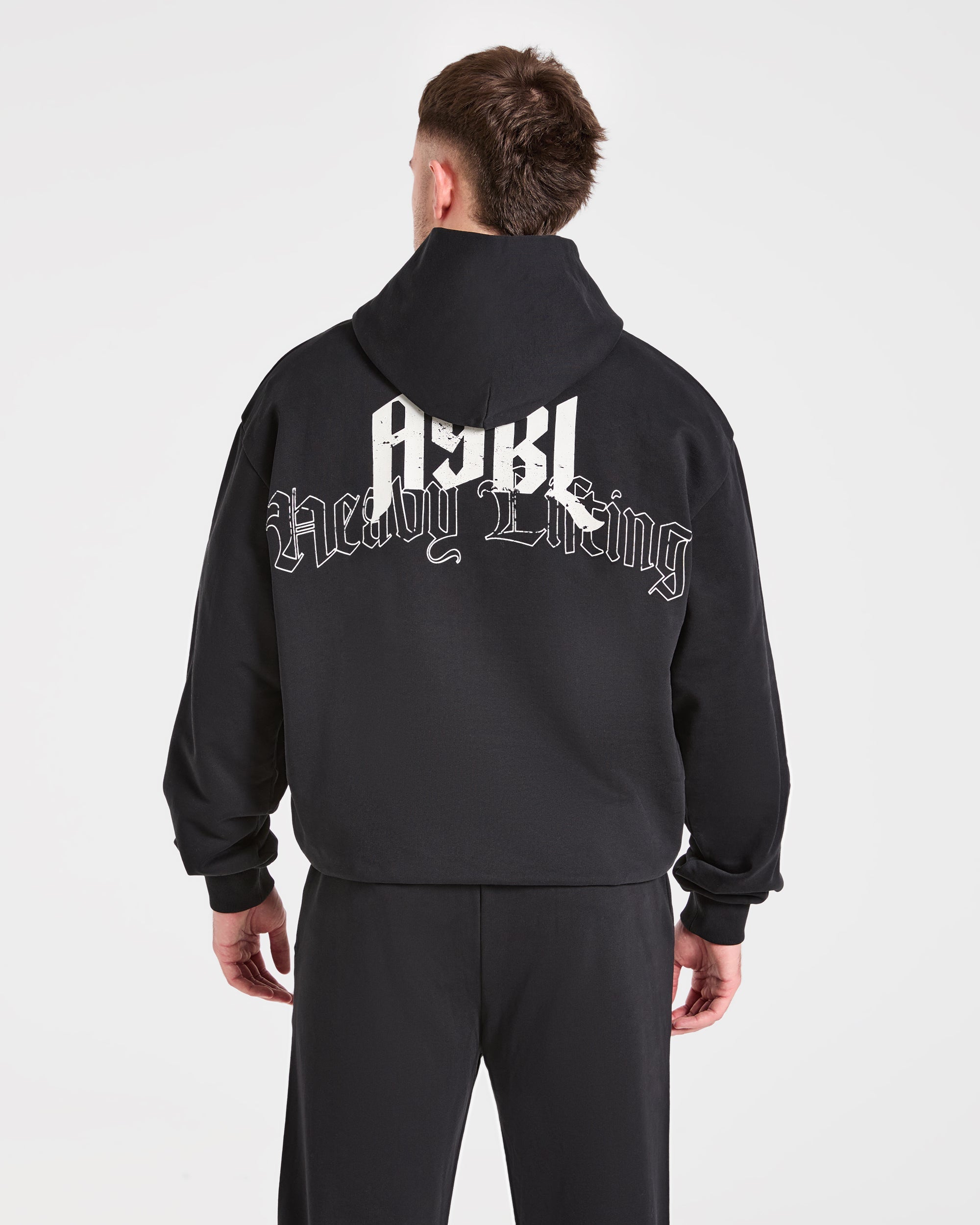 Heavy Lifting Gothic Oversized Hoodie - Zwart/Off Wit