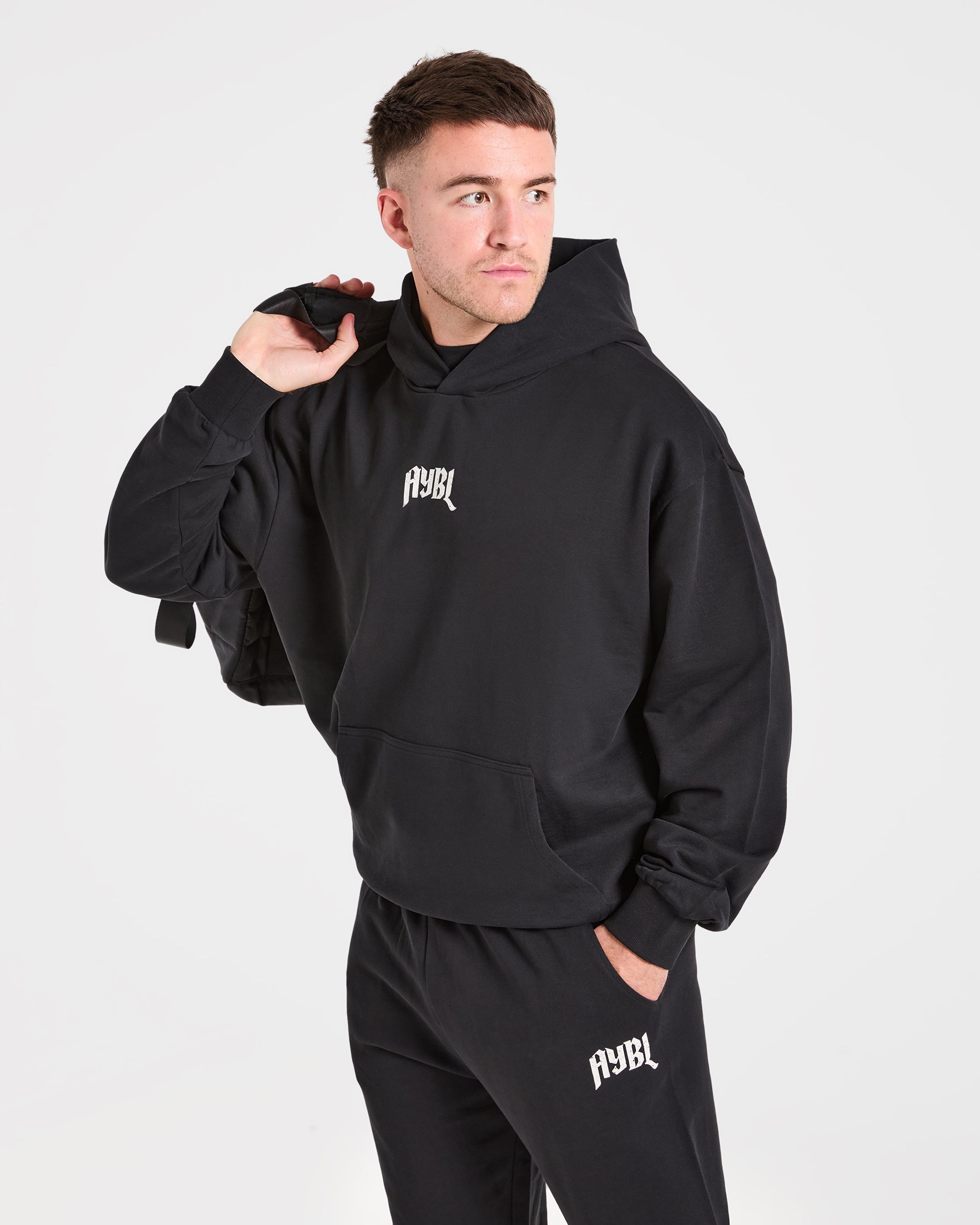 Heavy Lifting Gothic Oversized Hoodie - Zwart/Off Wit