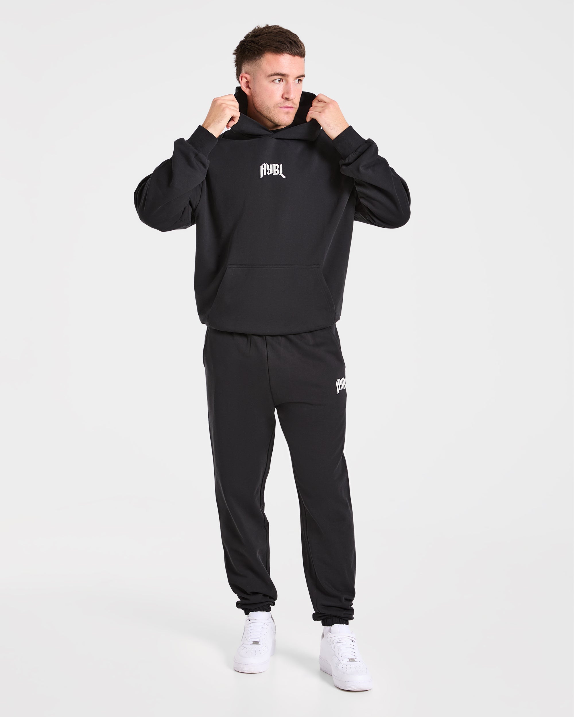 Heavy Lifting Gothic Oversized Hoodie - Zwart/Off Wit