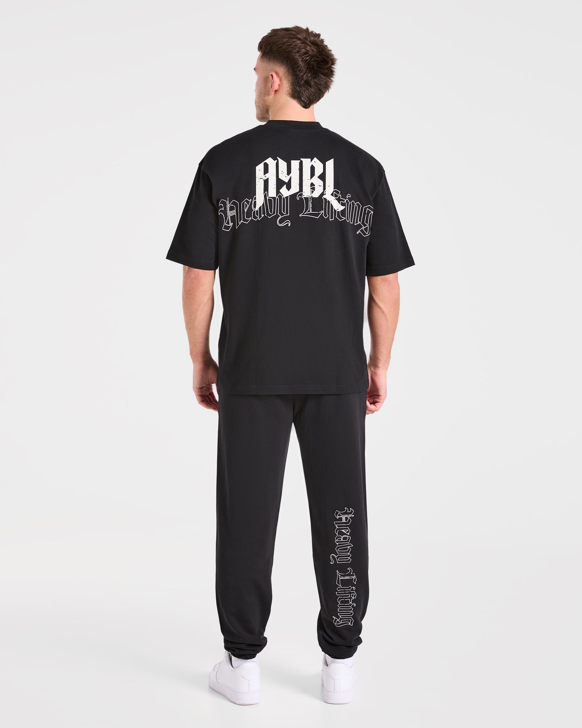 Heavy Lifting Gothic Oversized T Shirt - Zwart/Off Wit