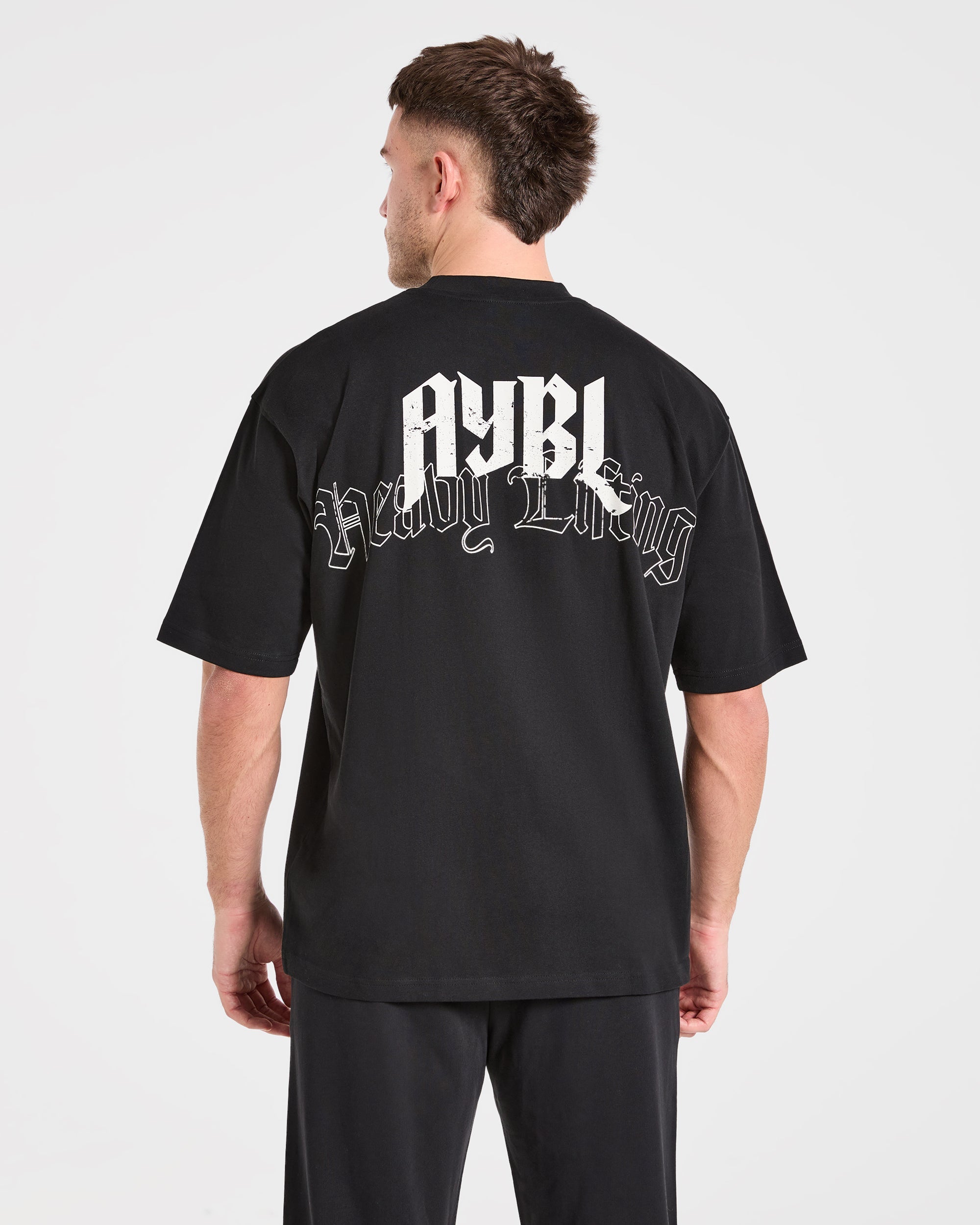 Heavy Lifting Gothic Oversized T Shirt - Zwart/Off Wit