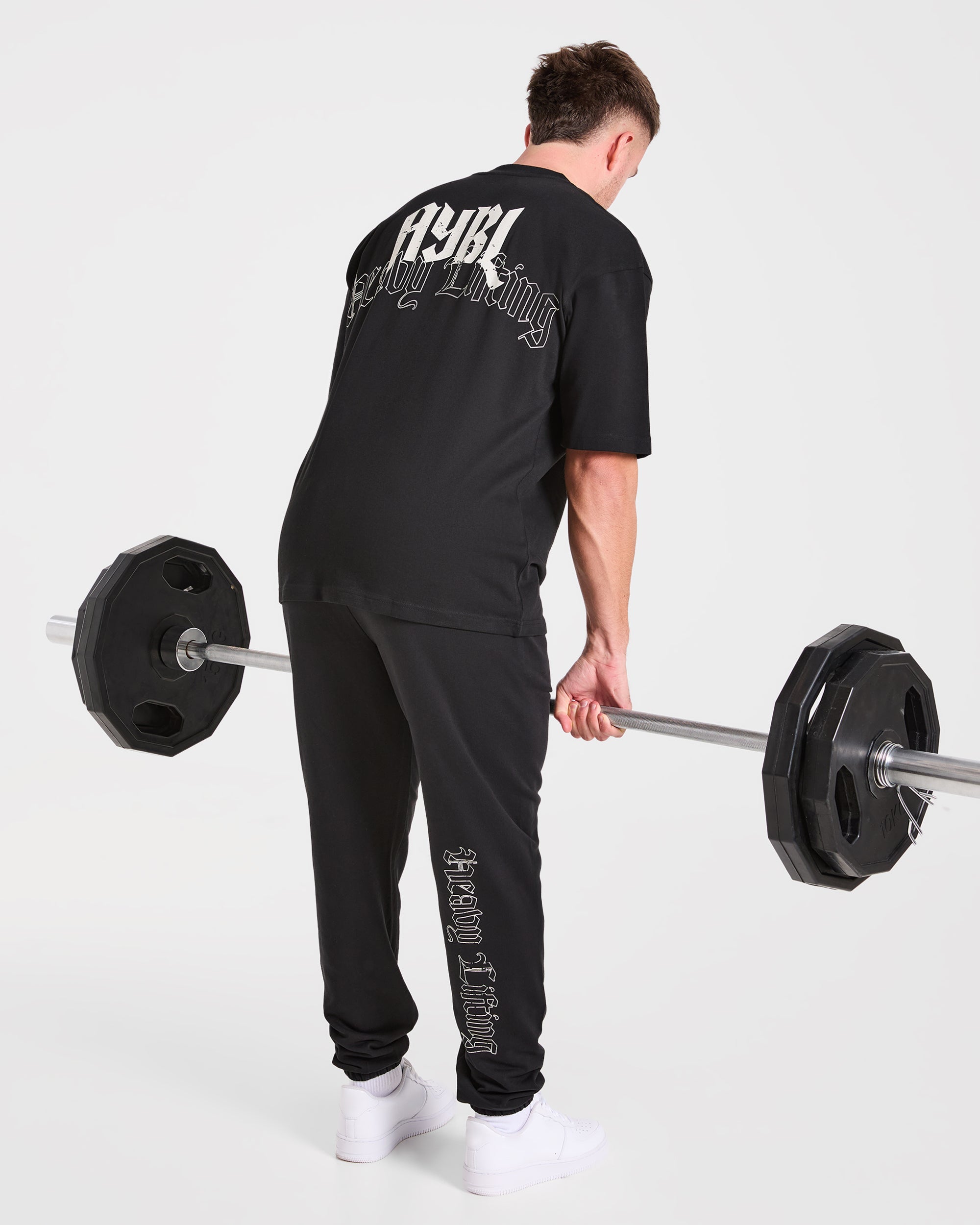 Heavy Lifting Gothic Oversized Joggers - Zwart/Off Wit