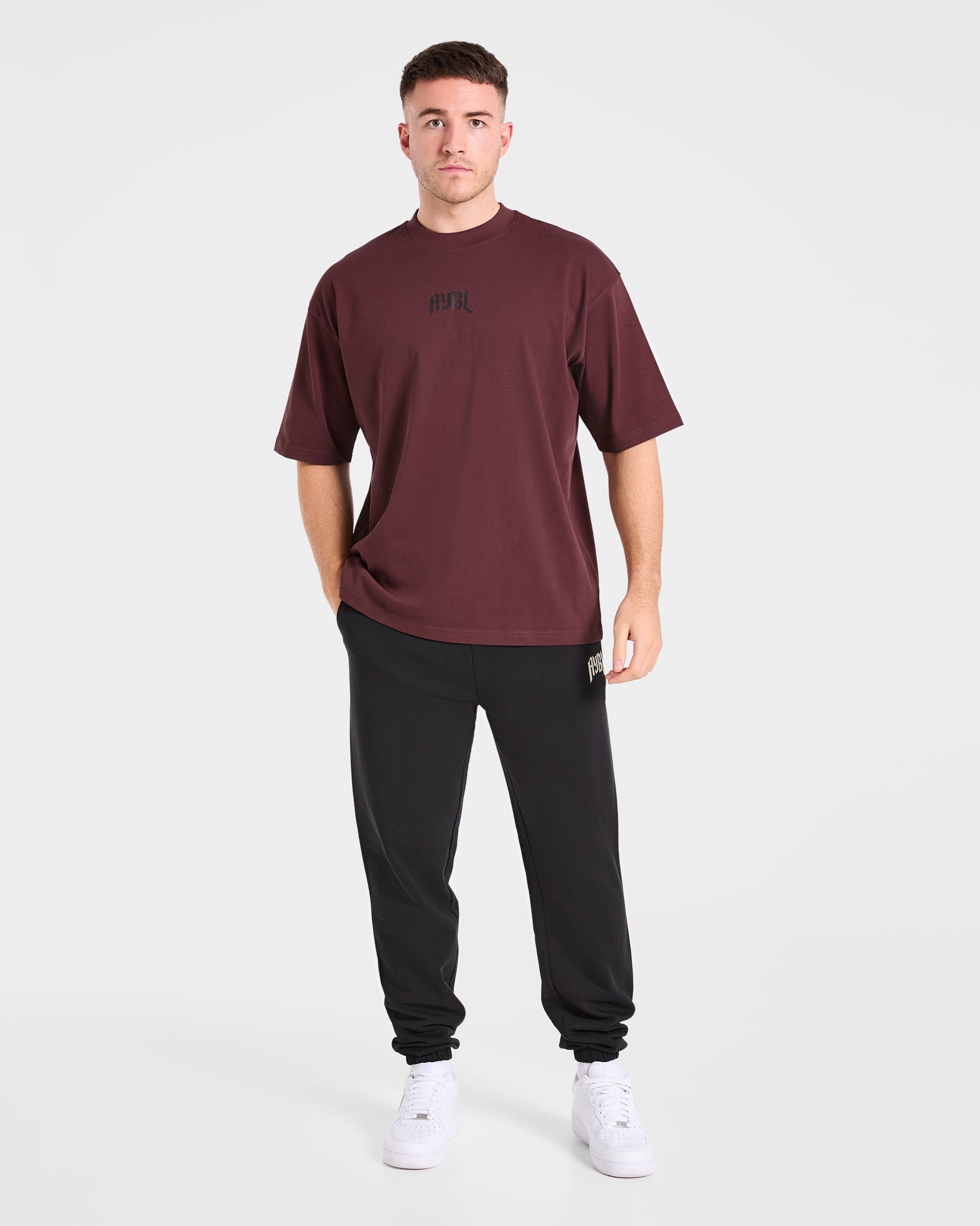 Heavy Lifting Gothic Oversized T Shirt - Dusty Plum/Zwart
