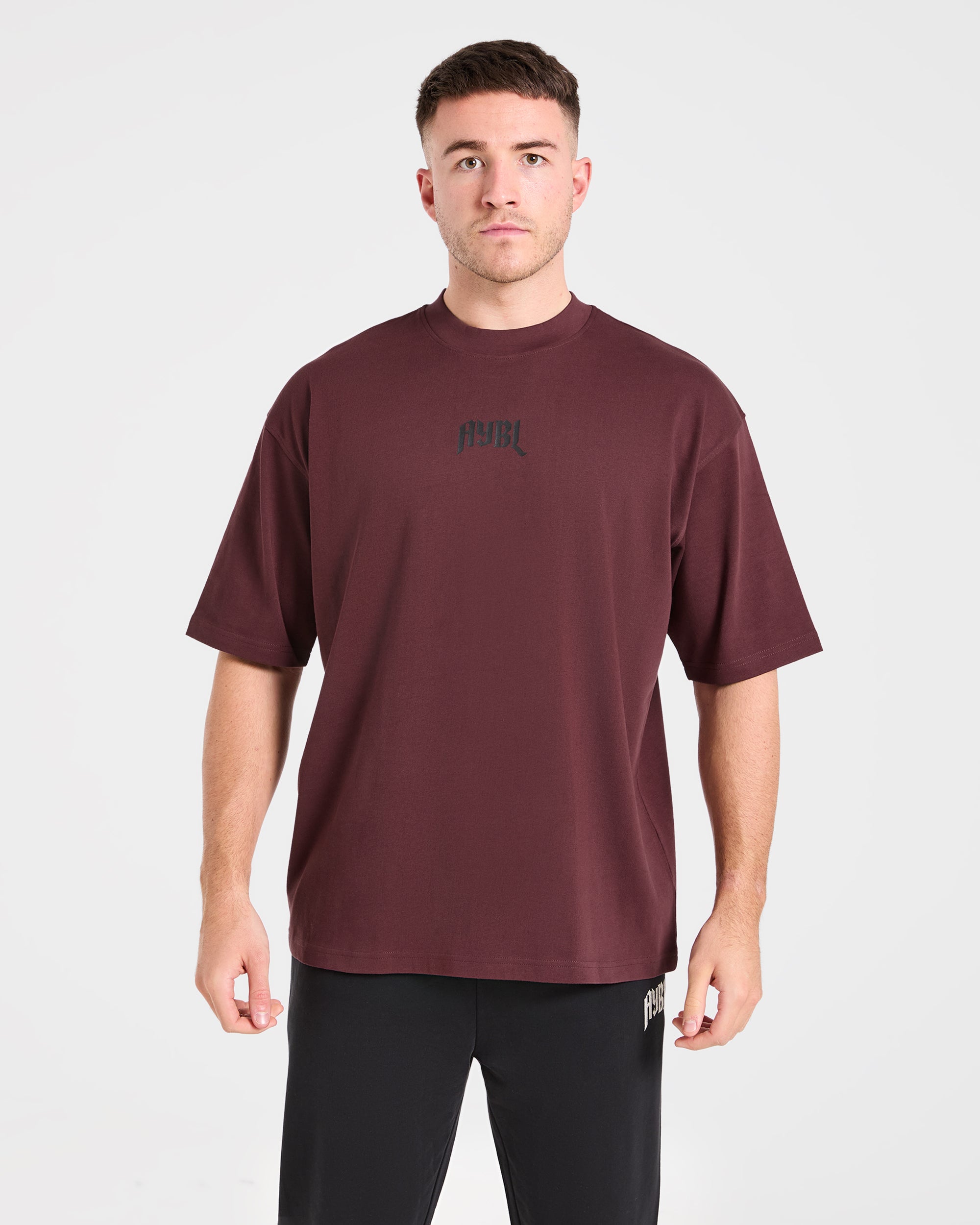 Heavy Lifting Gothic Oversized T Shirt - Dusty Plum/Zwart
