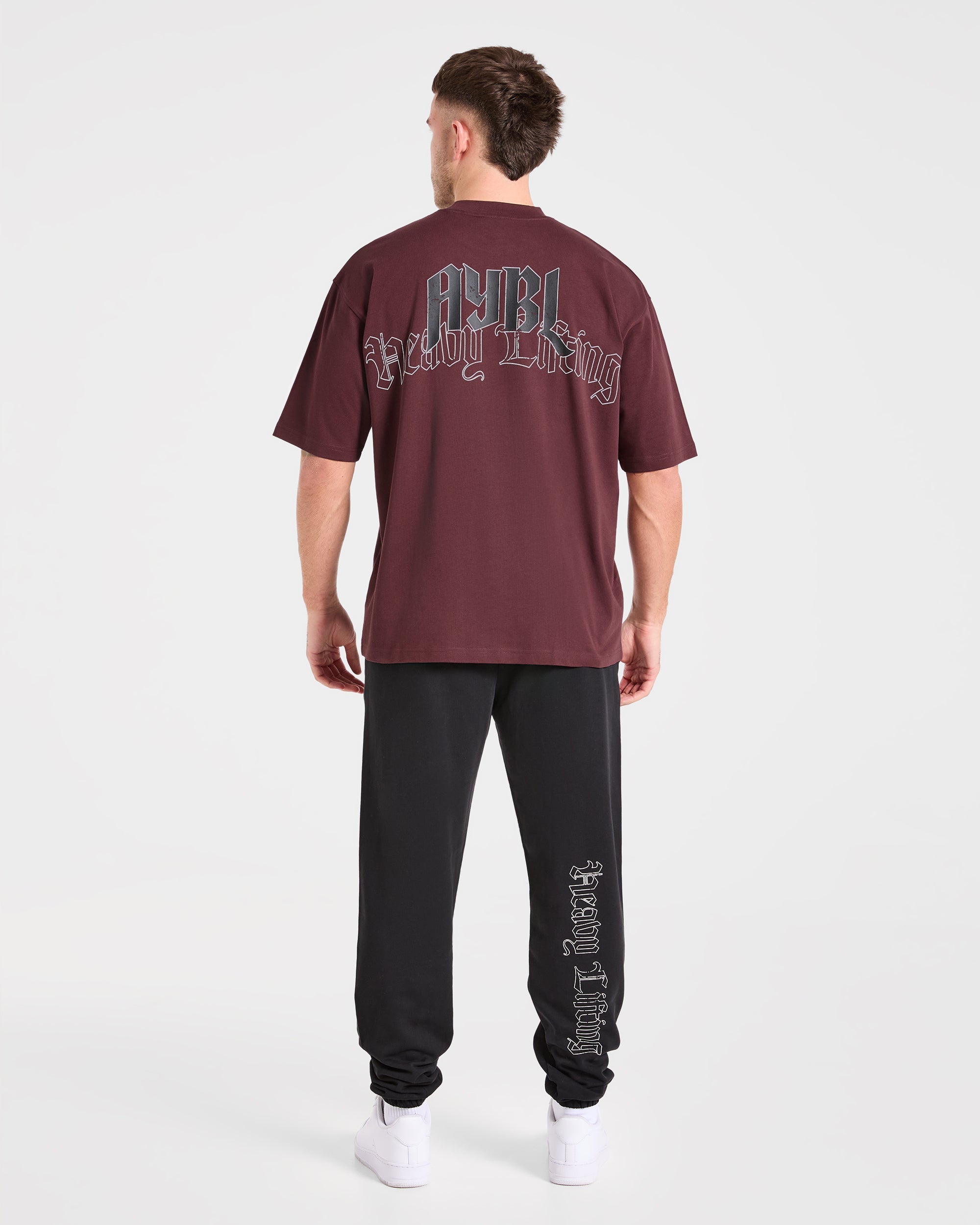 Heavy Lifting Gothic Oversized T Shirt - Dusty Plum/Zwart