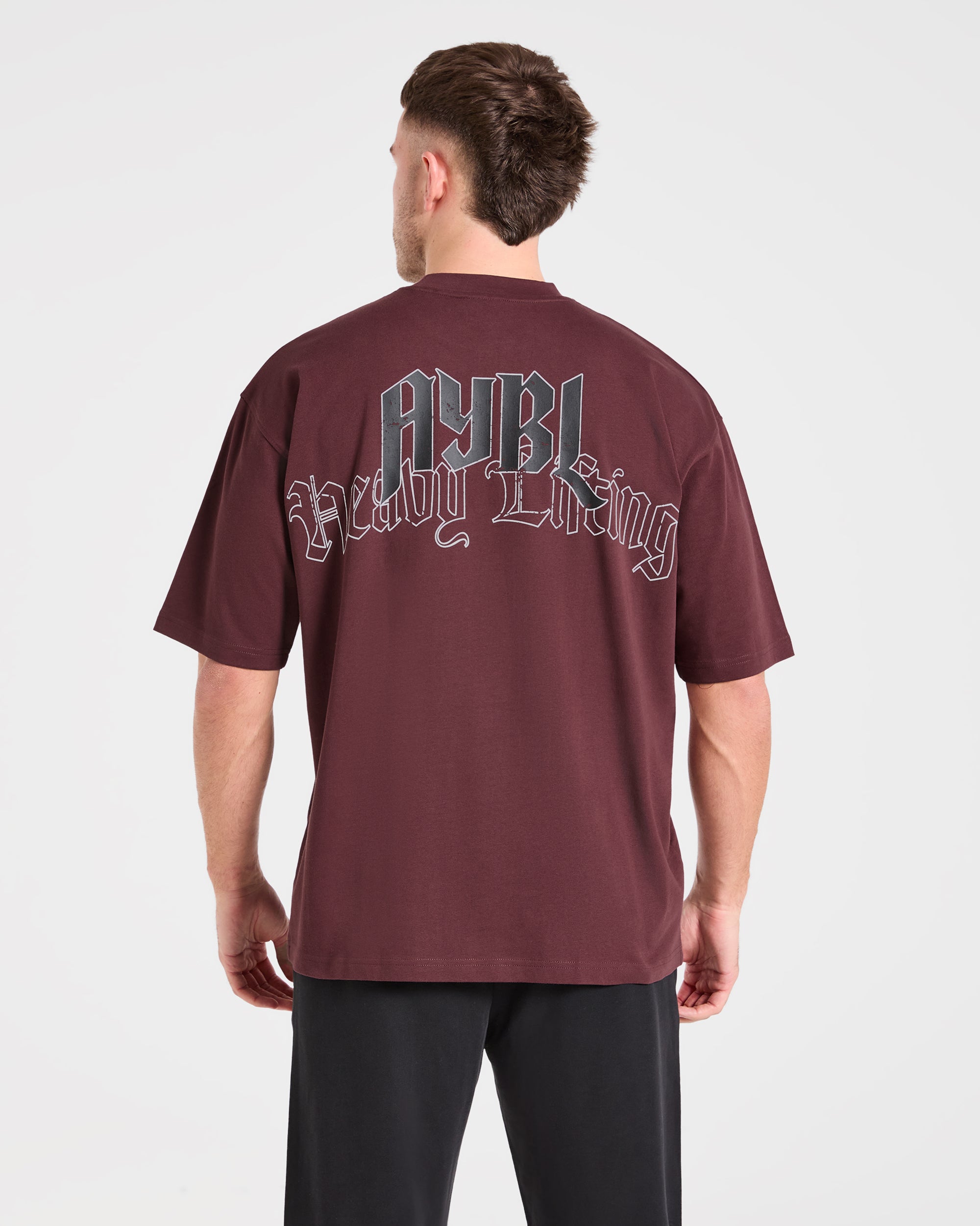 Heavy Lifting Gothic Oversized T Shirt - Dusty Plum/Zwart