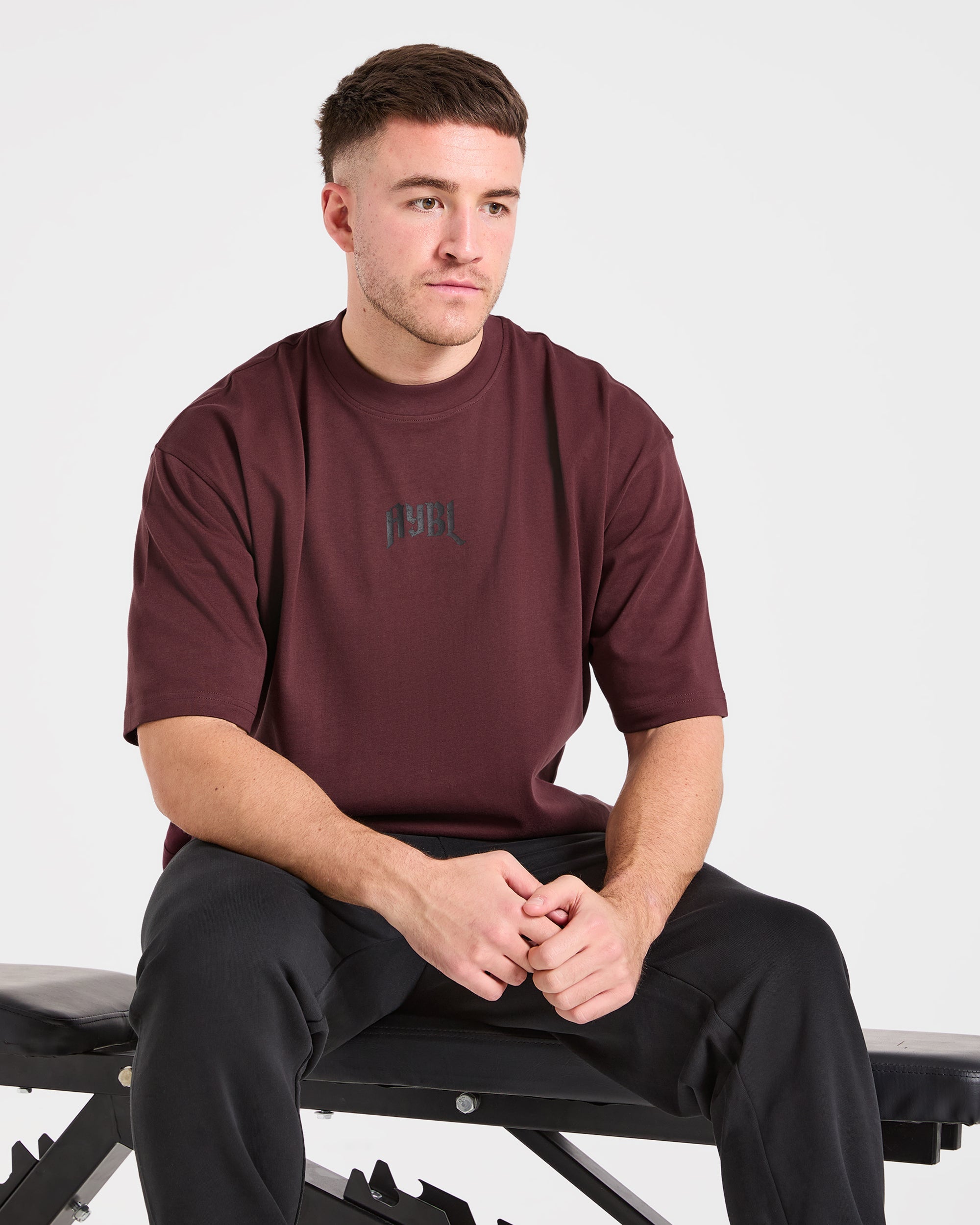 Heavy Lifting Gothic Oversized T Shirt - Dusty Plum/Zwart