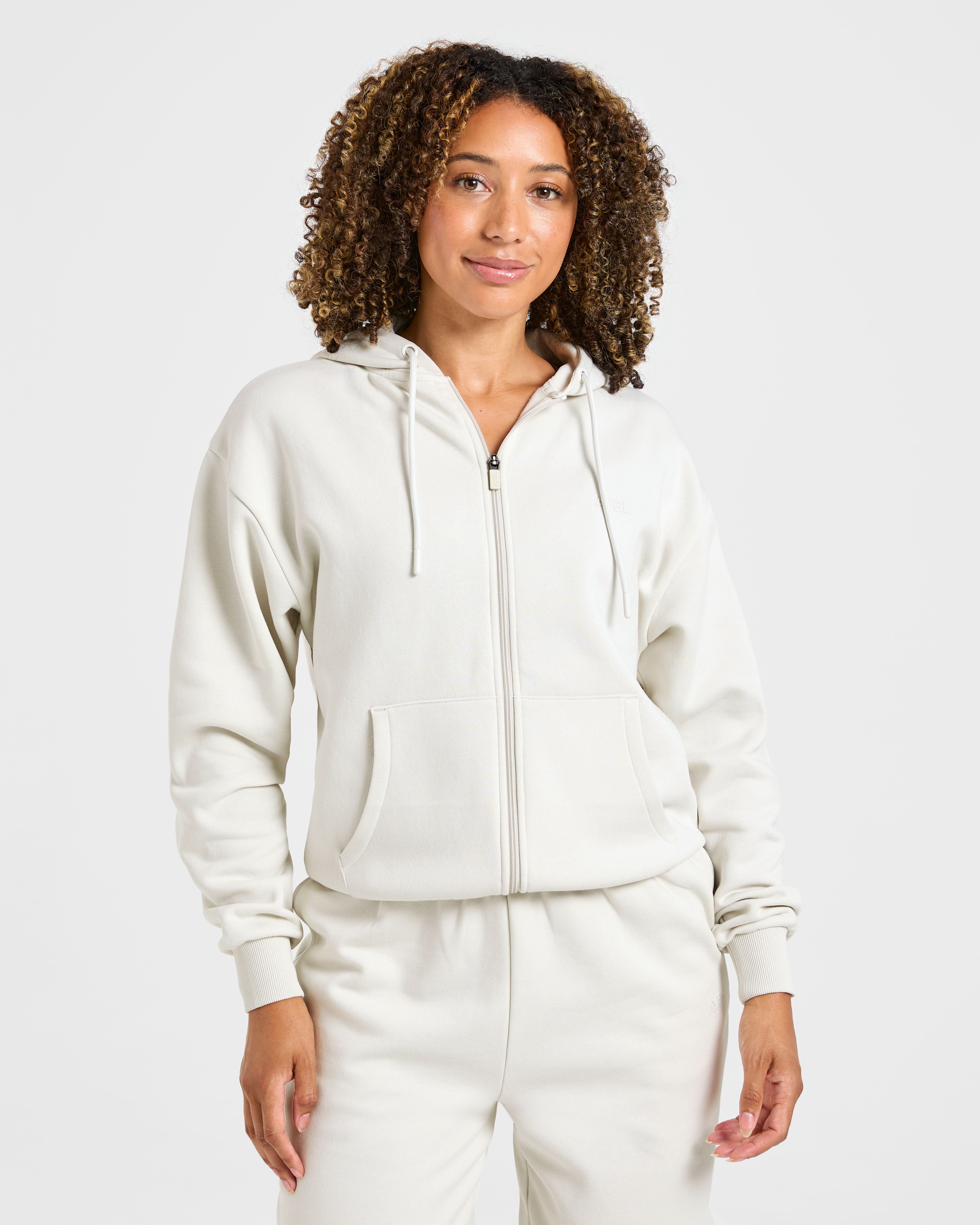 Lifestyle Oversized Zip Up Hoodie - Off Wit