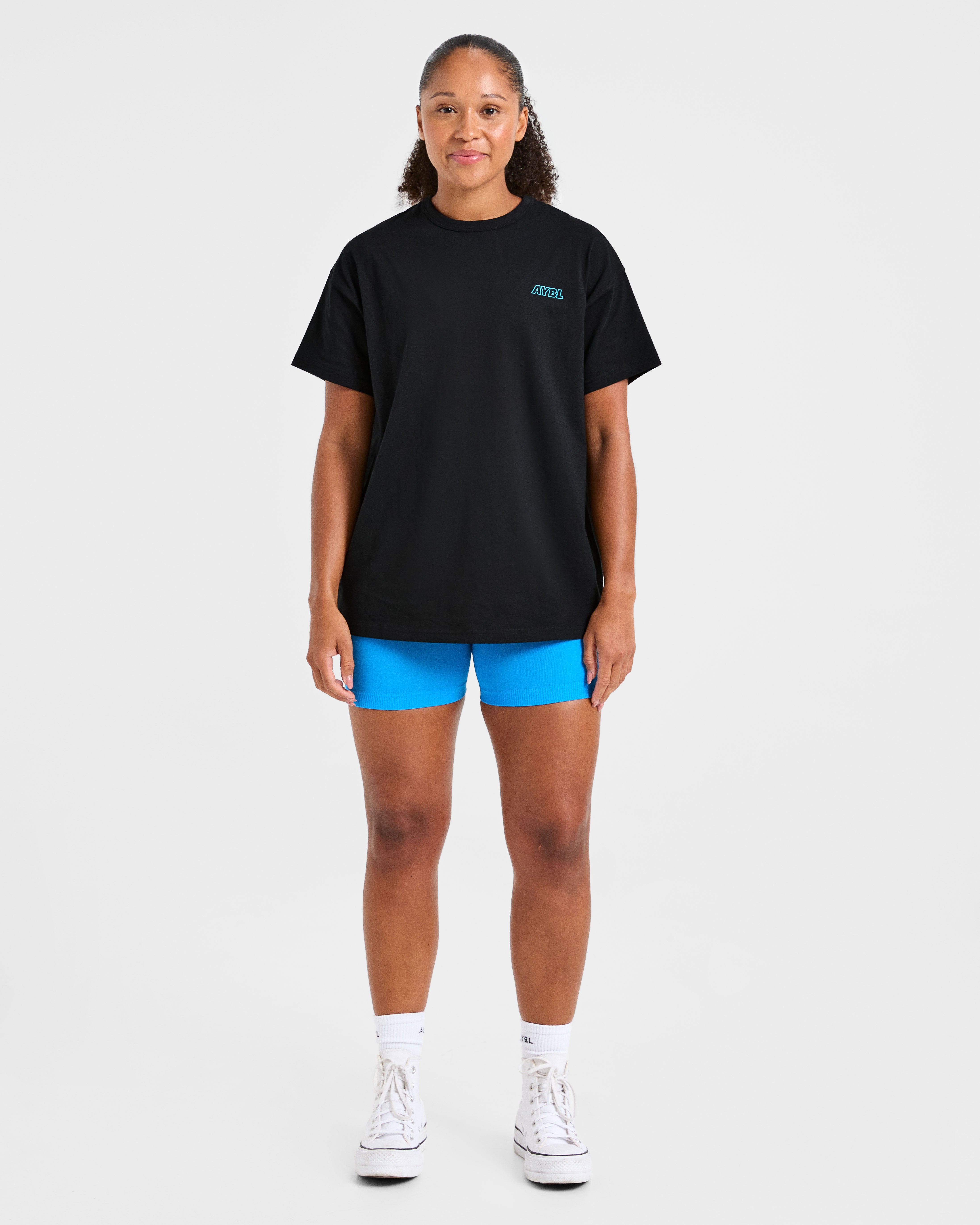 Strength Starts Here Oversized T Shirt - Zwart/Blauw
