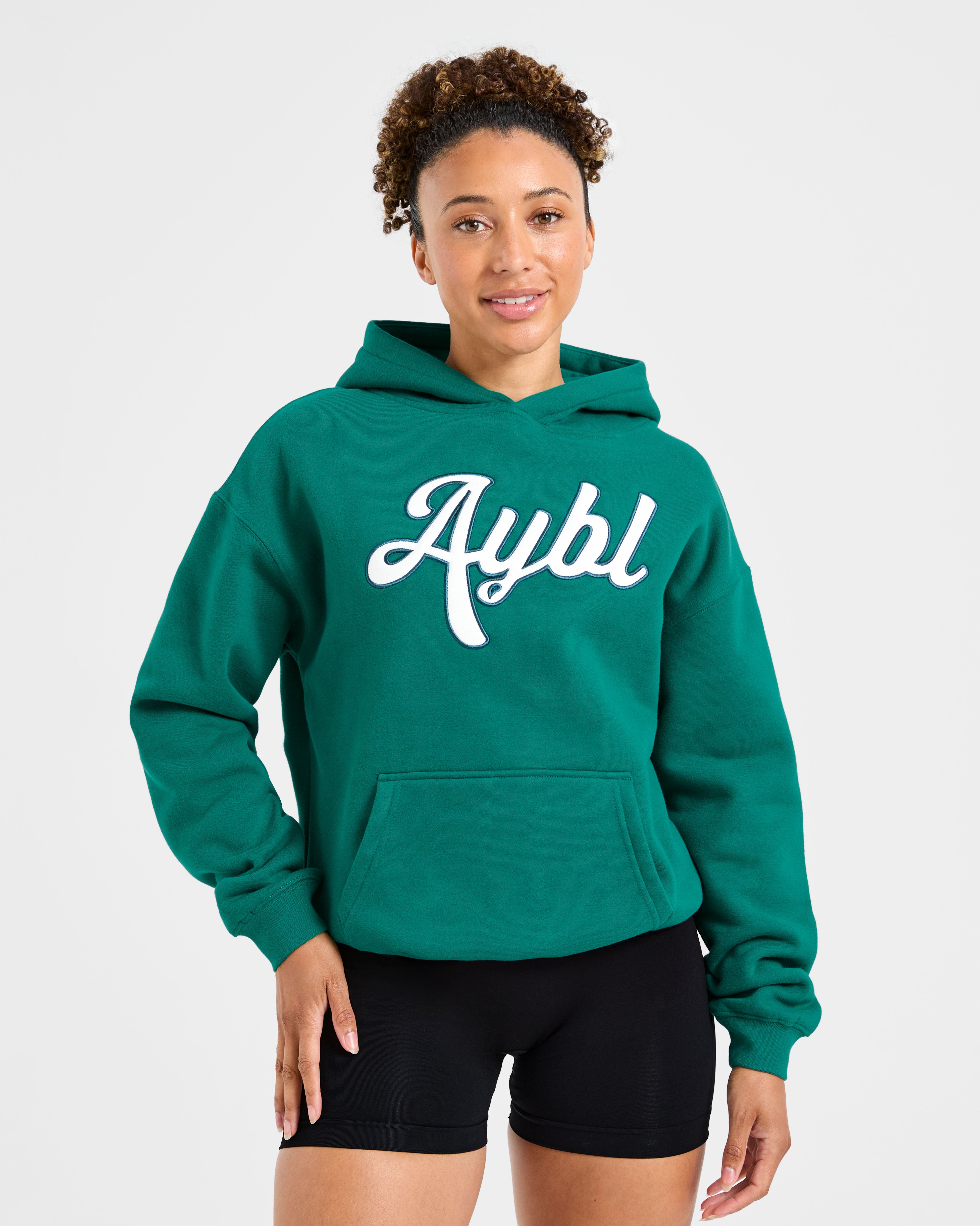 Script Embroidered Oversized Hoodie - Sports Groen