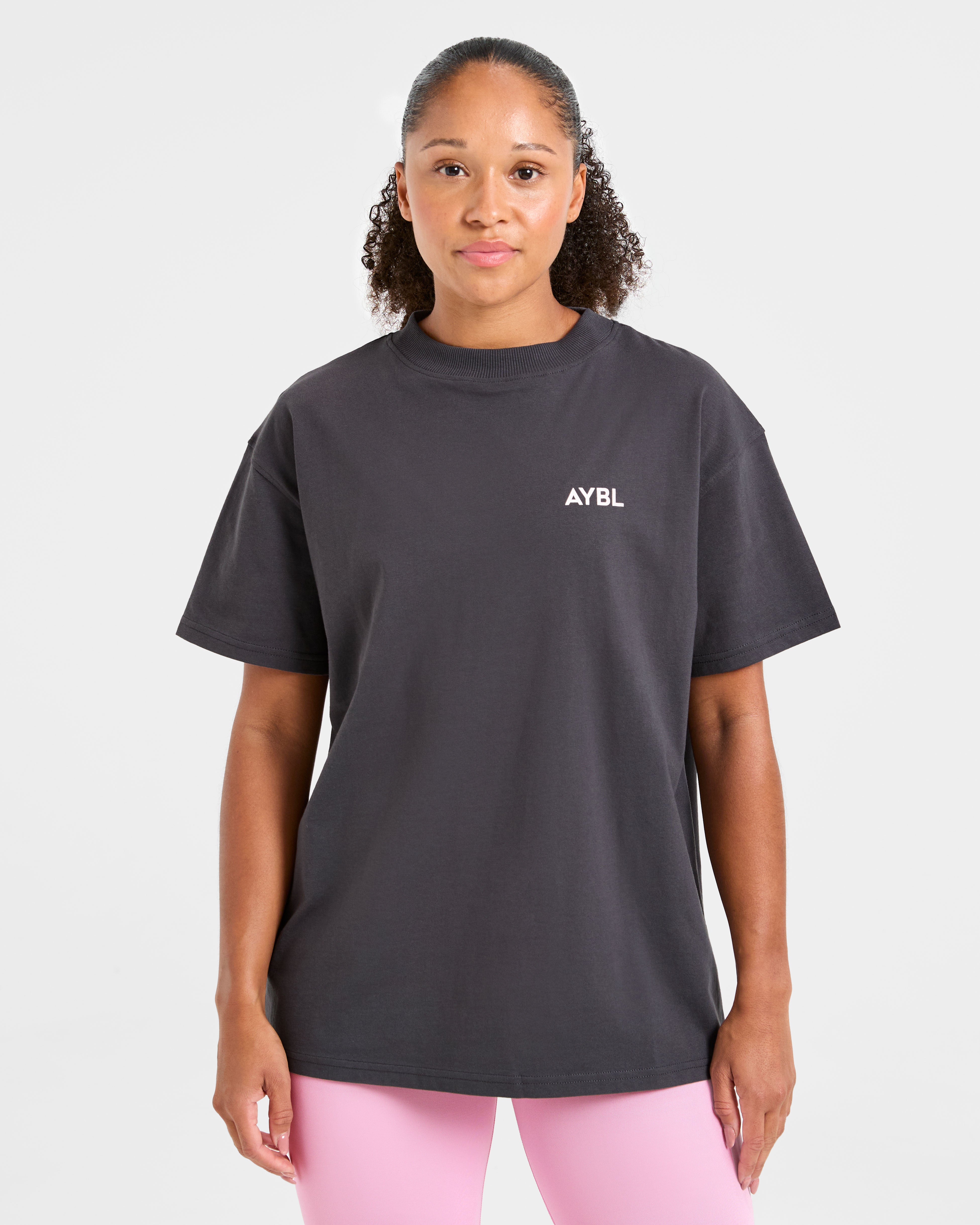 Lift Graphic Oversized T Shirt - Charcoal/Roze