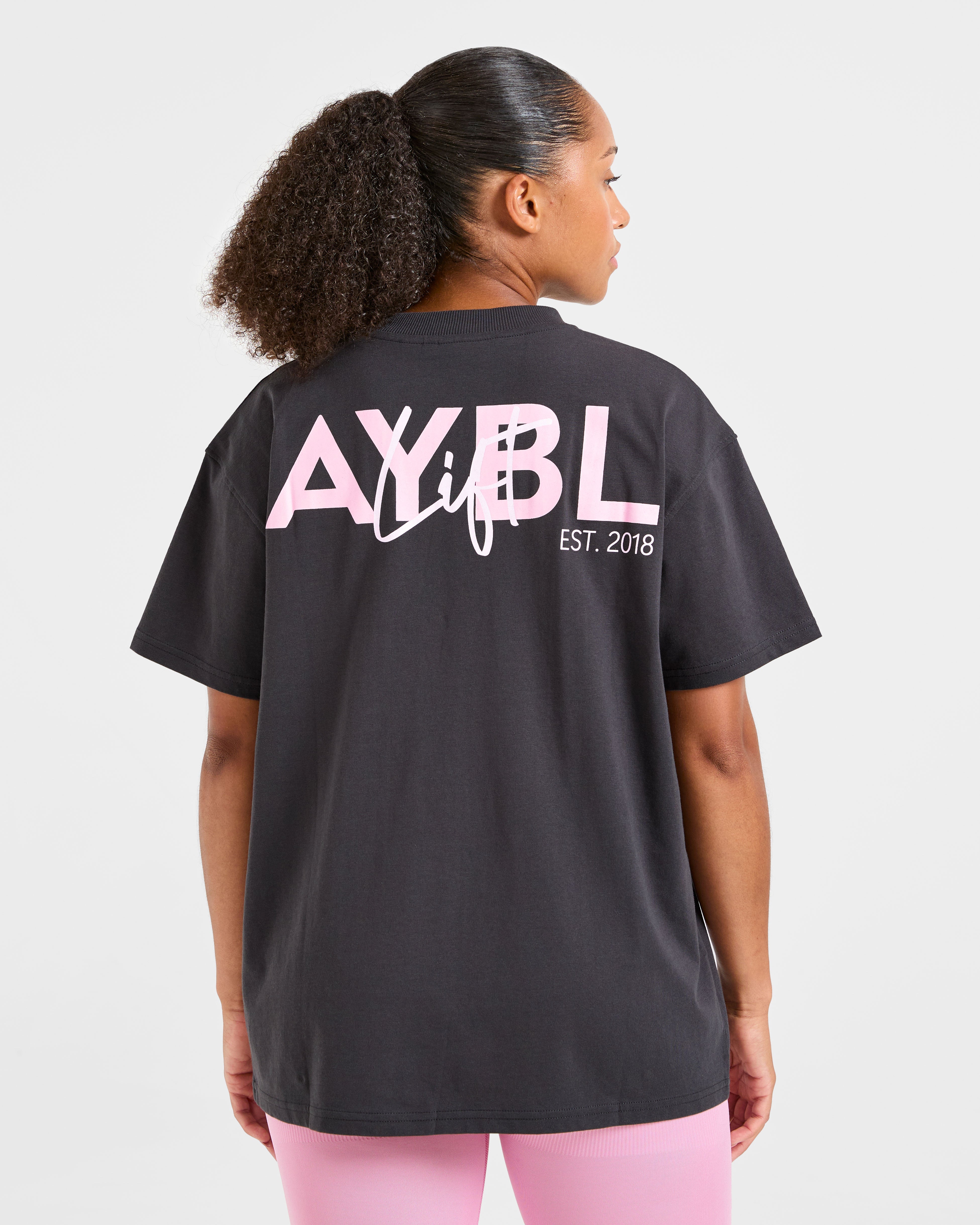 Lift Graphic Oversized T Shirt - Charcoal/Roze