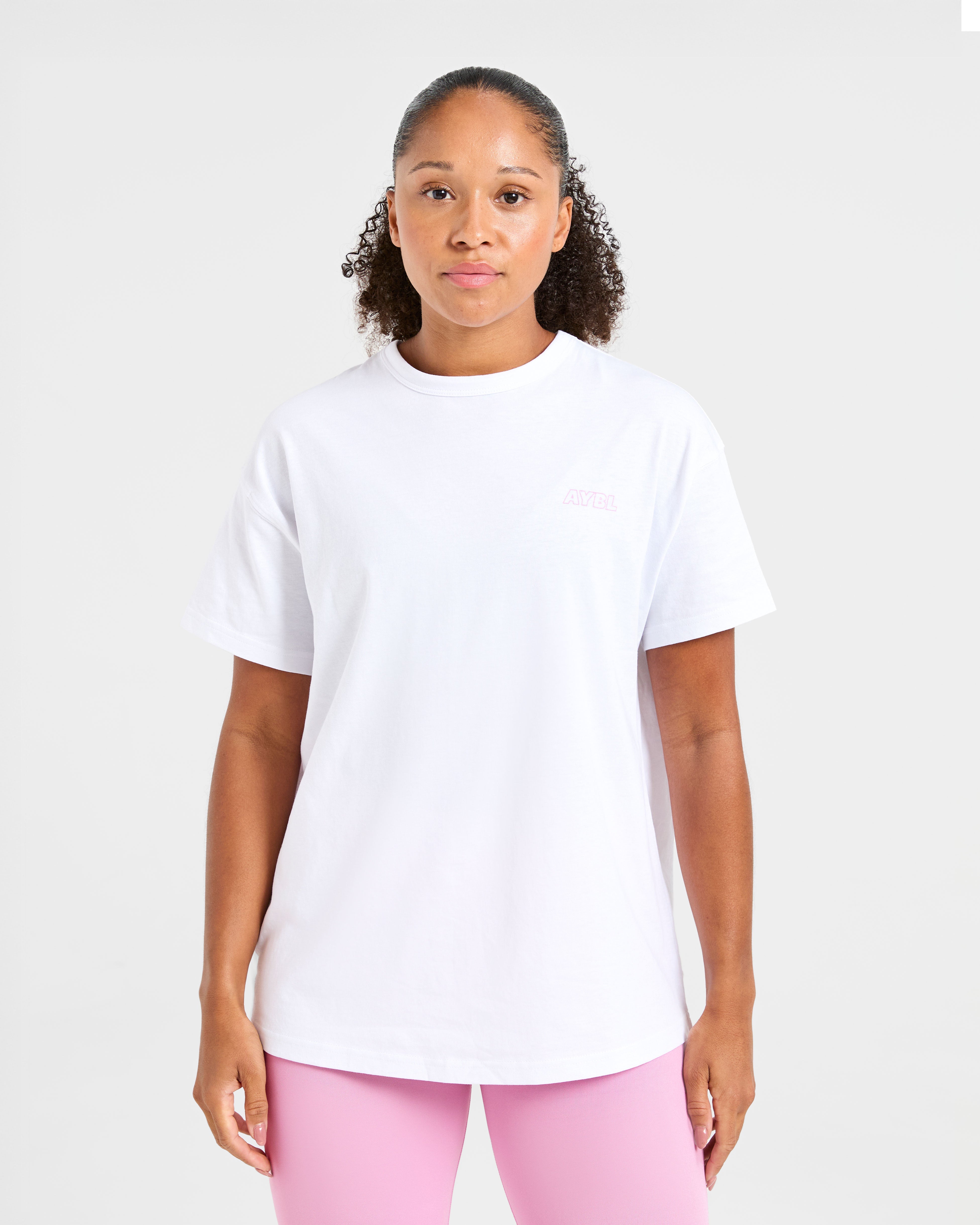 Strength Starts Here Oversized T Shirt - Wit/Roze