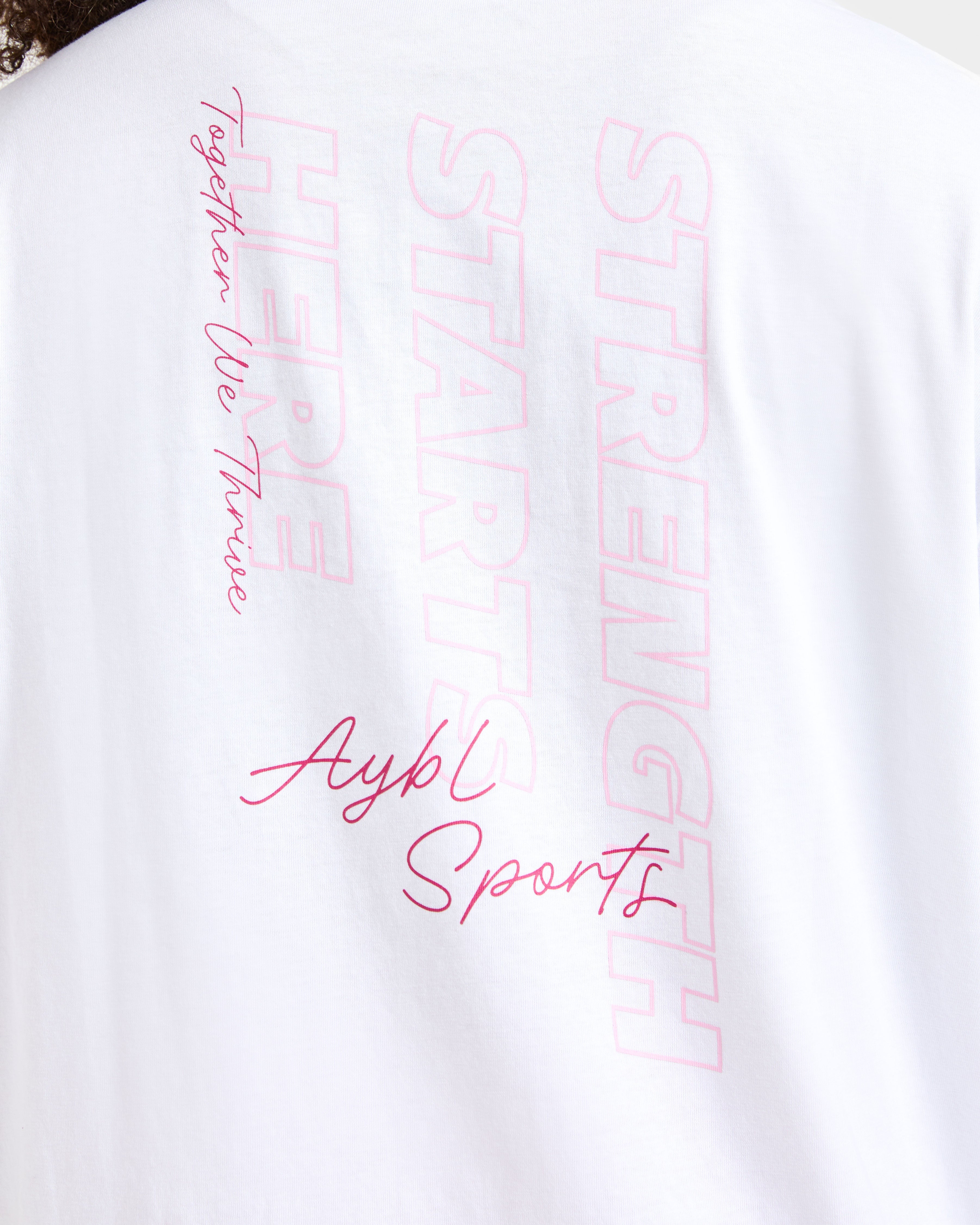 Strength Starts Here Oversized T Shirt - Wit/Roze