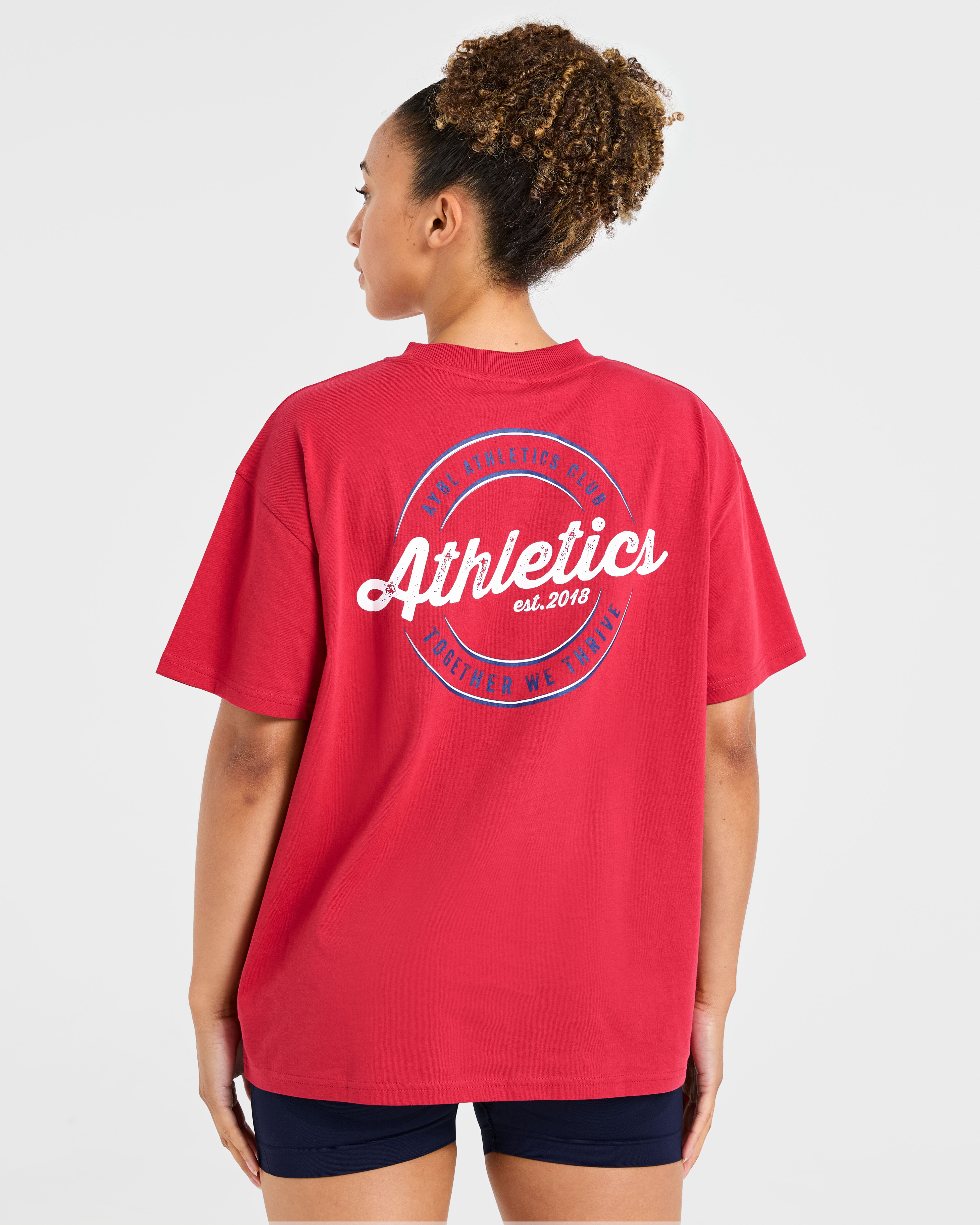 Retro Athletics Club Oversized T Shirt - Rood/Blauw