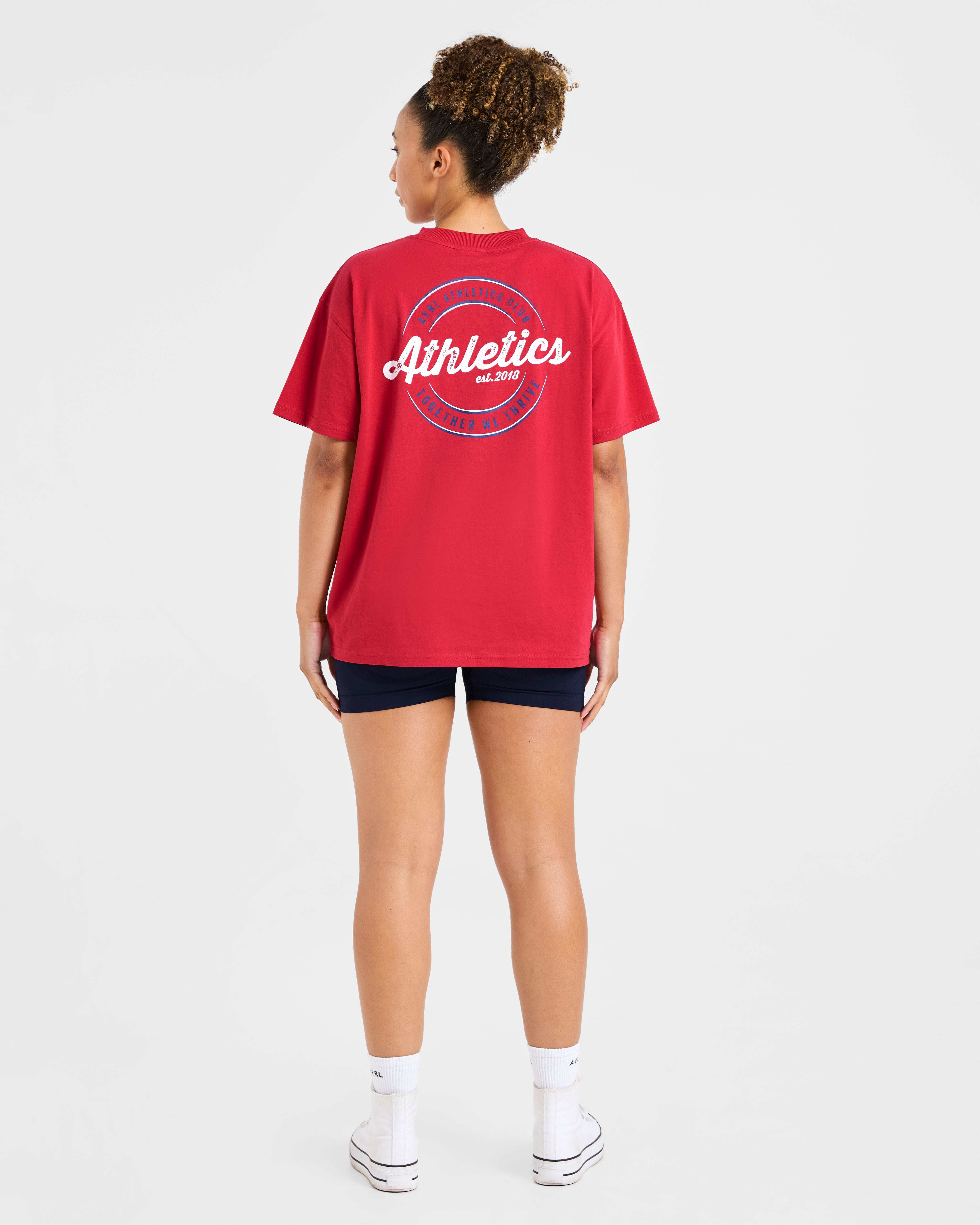 Retro Athletics Club Oversized T Shirt - Rood/Blauw