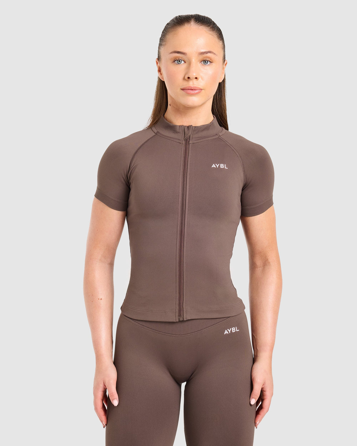 Enhance Seamless Short Sleeve Zip Up Jacket - Bruin