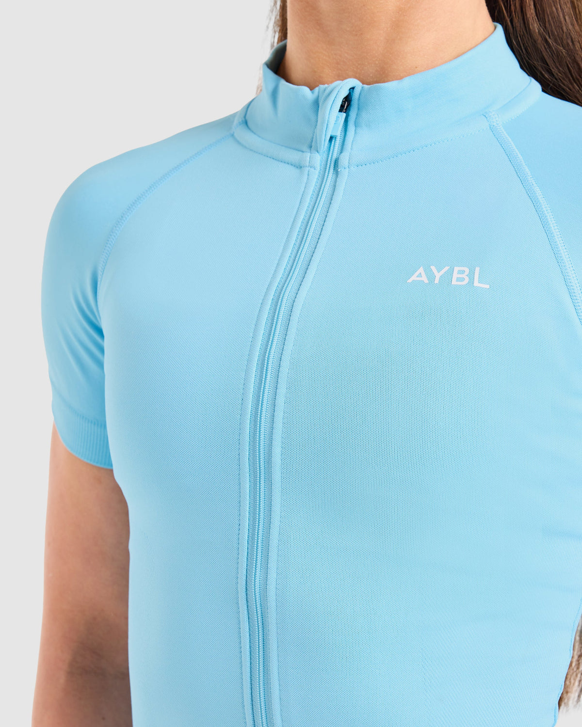 Enhance Seamless Short Sleeve Zip Up Jacket - Powder Blauw