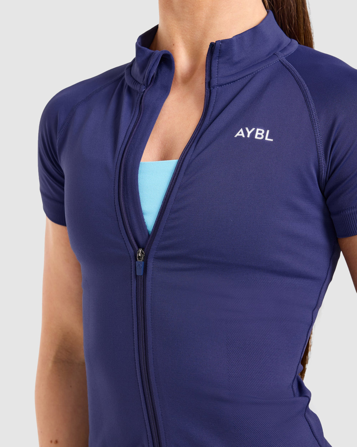 Enhance Seamless Short Sleeve Zip Up Jacket - Storm Blauw