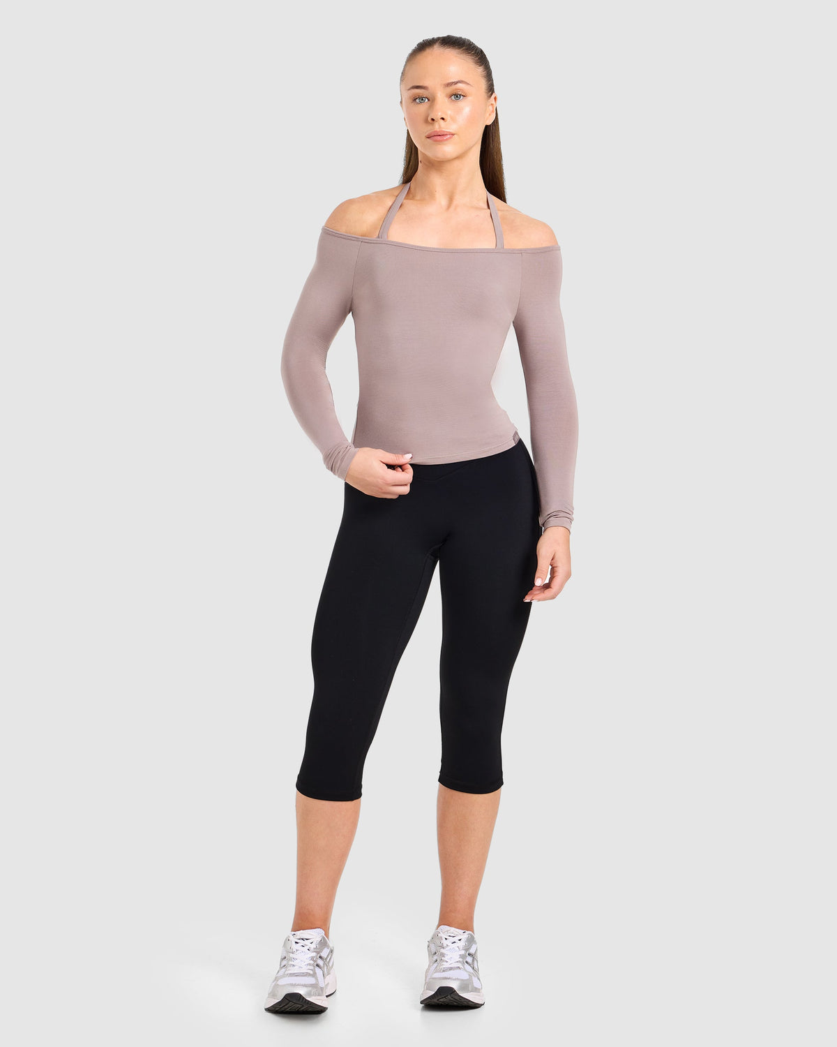 Ease Off The Shoulder Top - Warm Taupe