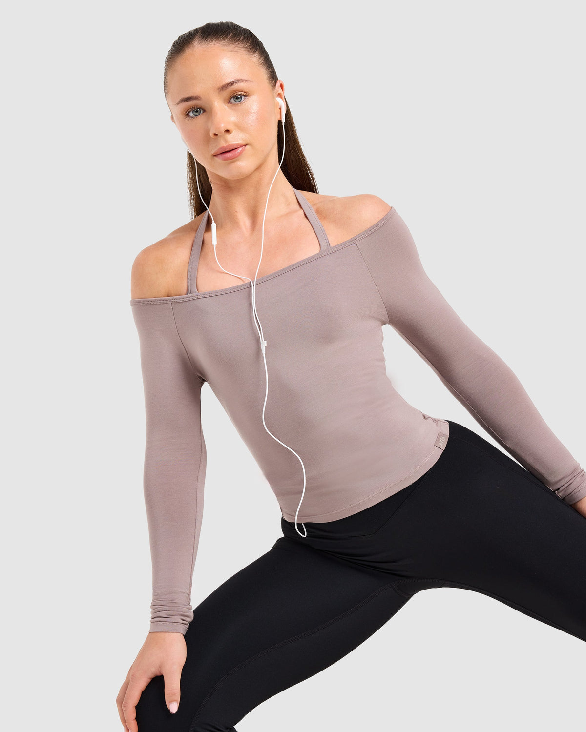 Ease Off The Shoulder Top - Warm Taupe