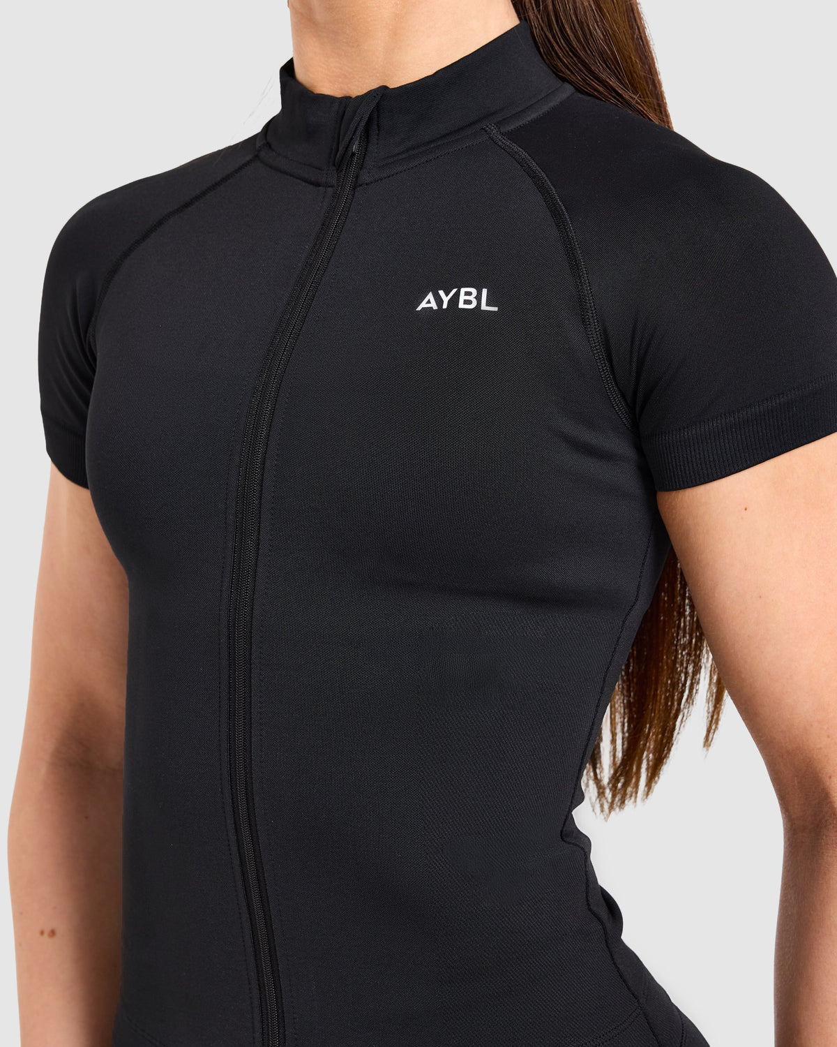 Enhance Seamless Short Sleeve Zip Up Jacket - Zwart