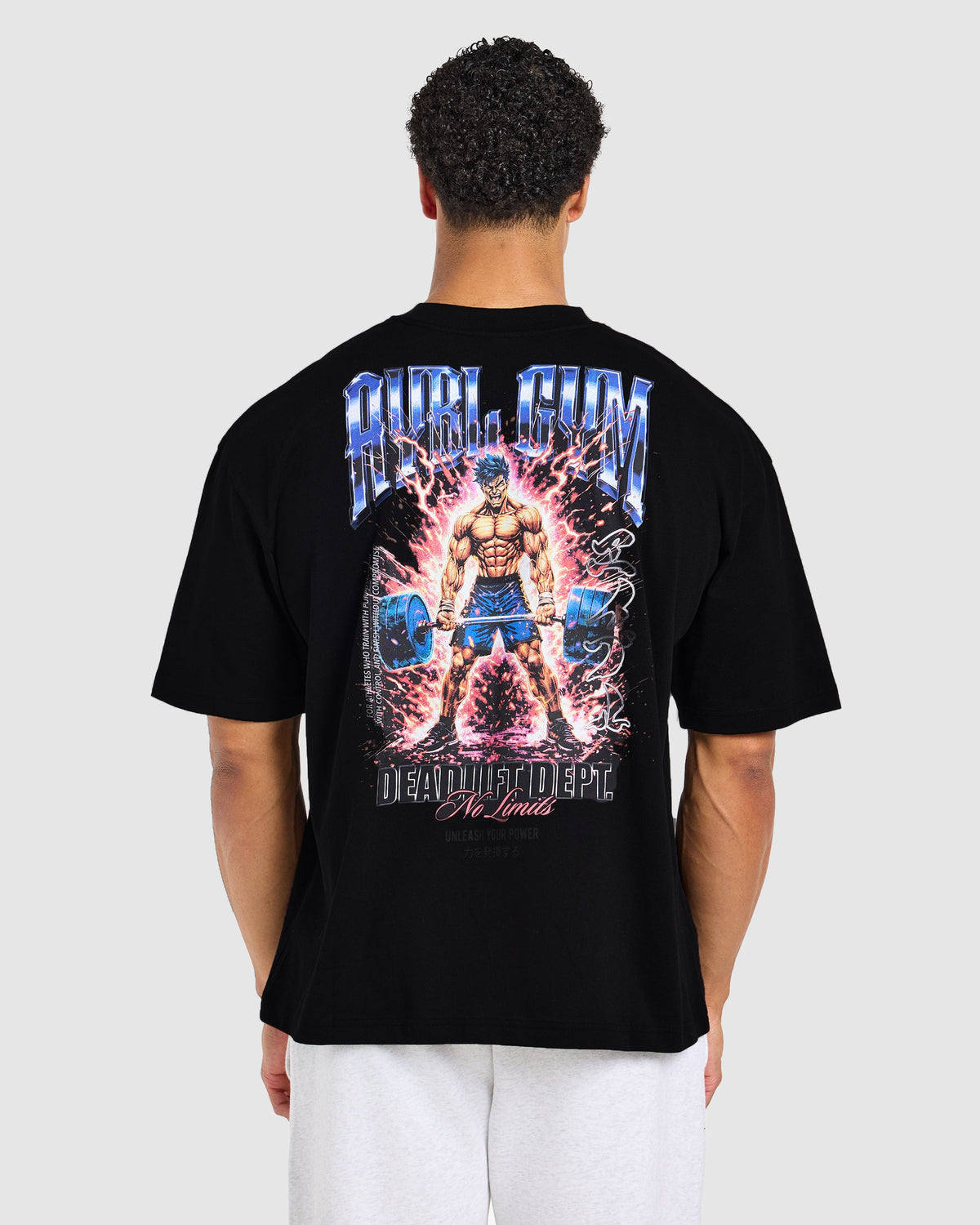 Anime Deadlift Dept Oversized T Shirt - Zwart/Blauw