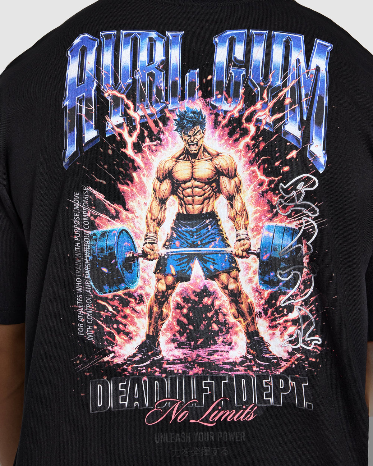 Anime Deadlift Dept Oversized T Shirt - Zwart/Blauw