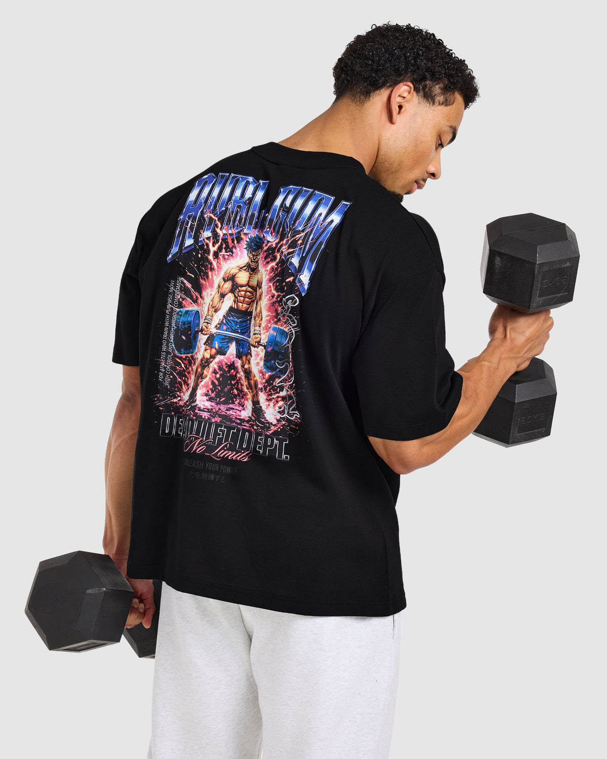 Anime Deadlift Dept Oversized T Shirt - Zwart/Blauw
