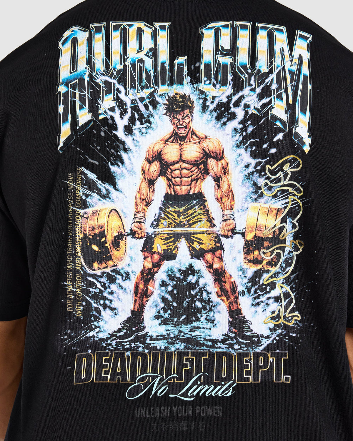 Anime Deadlift Dept Oversized T Shirt - Zwart/Geel