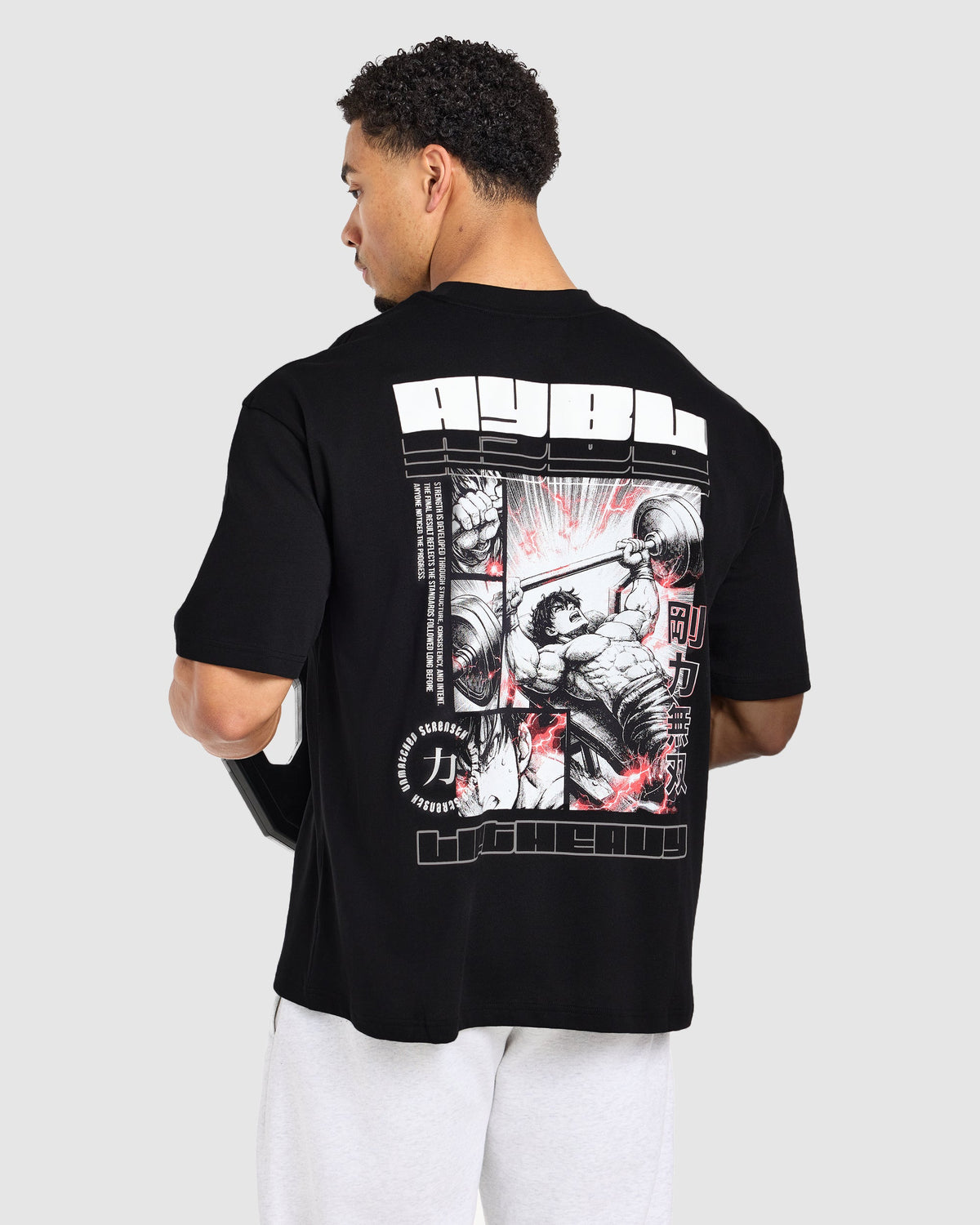 Anime Bench Press Oversized T Shirt - Zwart