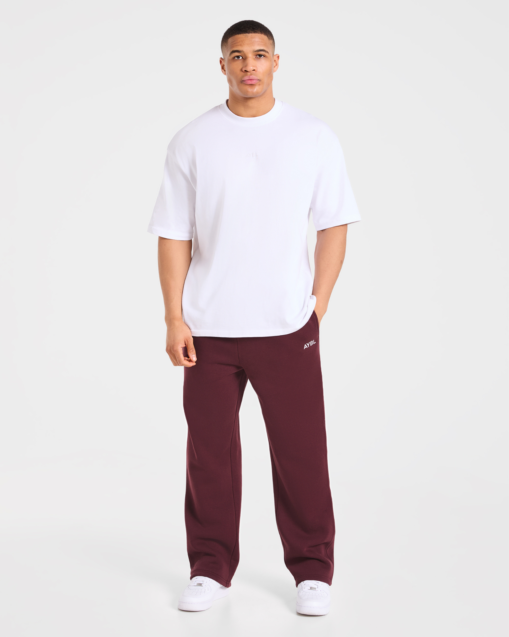 Essential Oversized Straight Leg Joggers - Burgundy Rood