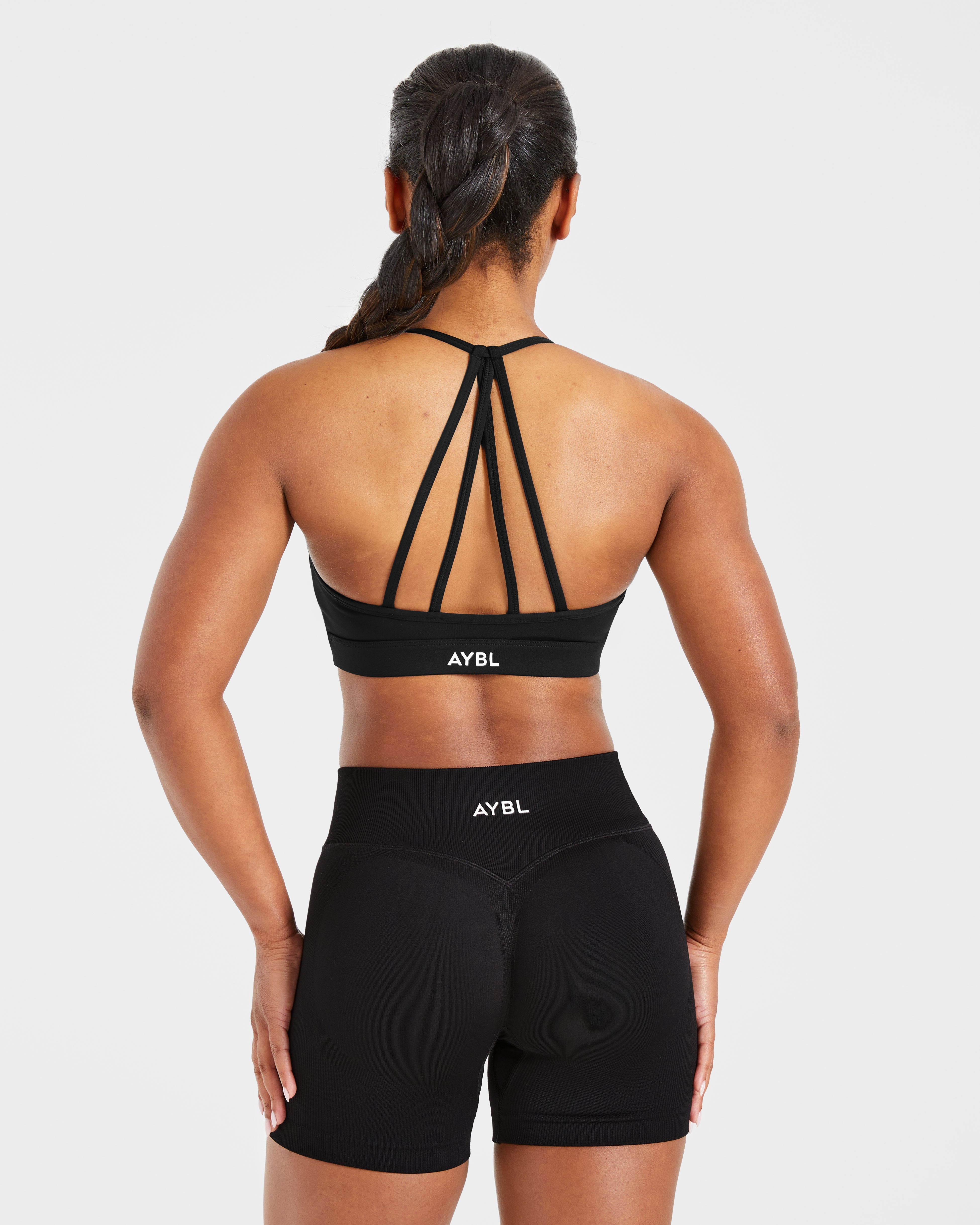 Essential V Neck Strappy Sports Bra - Zwart