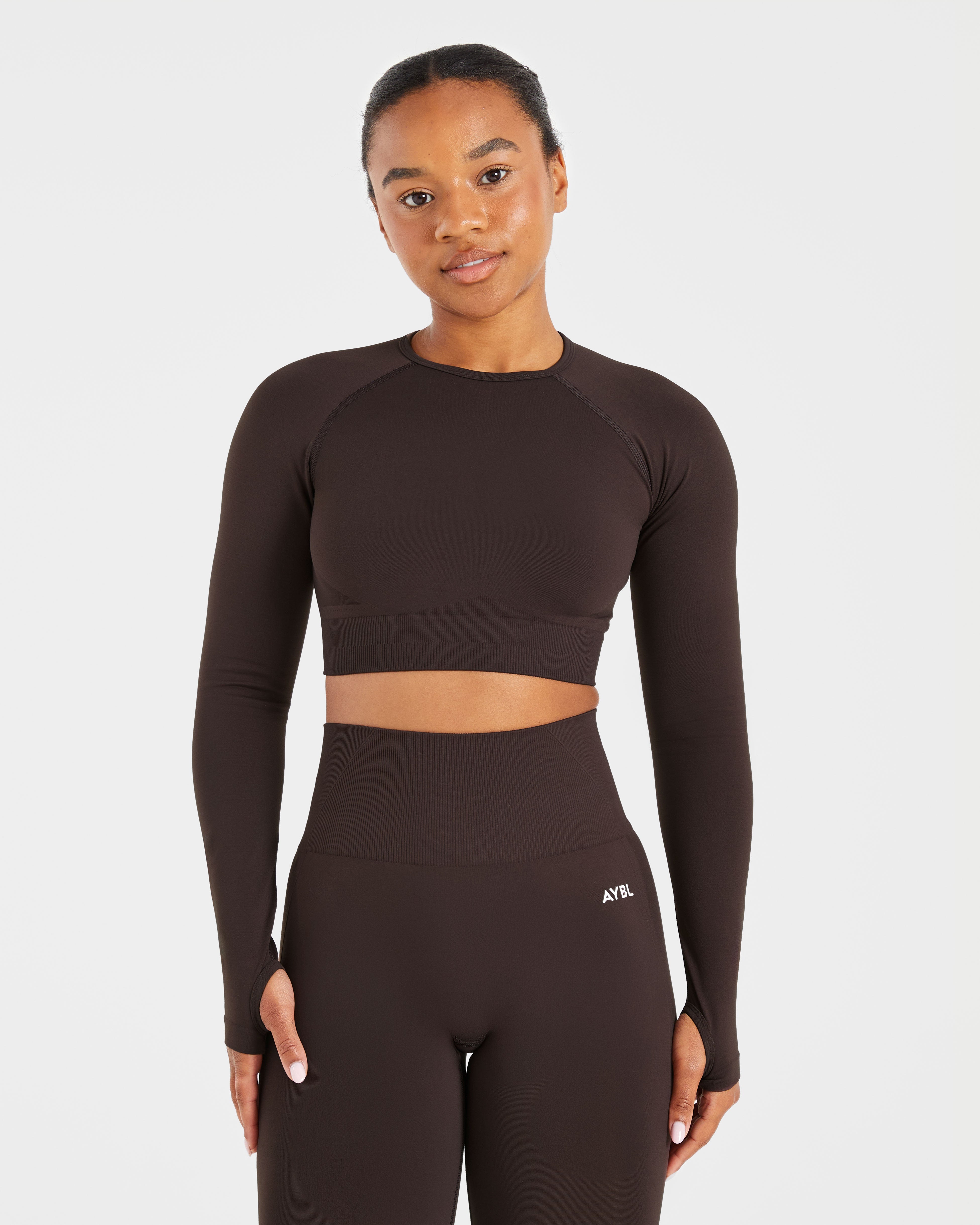 Empower Seamless Long Sleeve Crop Top - Cocoa Bruin