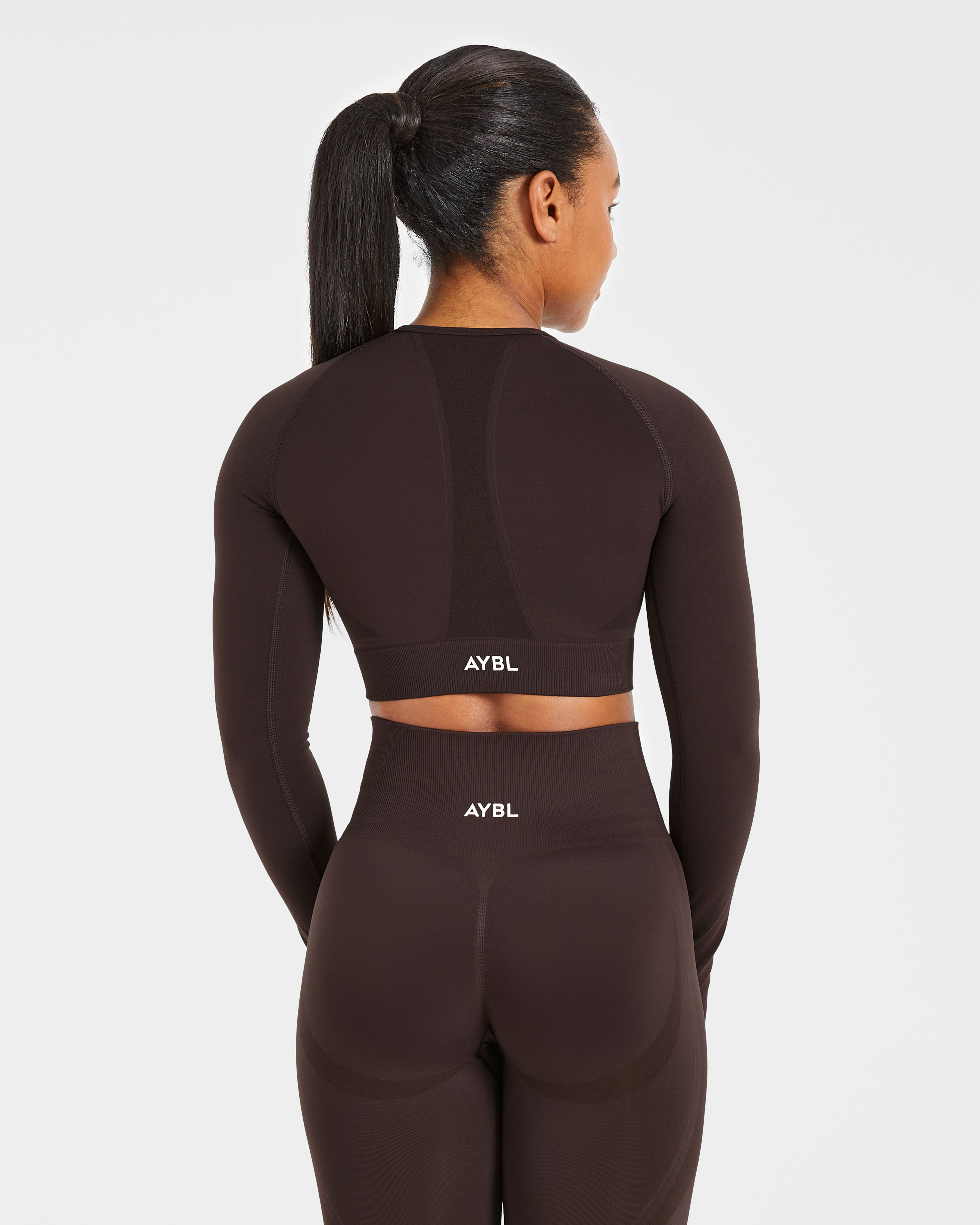 Empower Seamless Long Sleeve Crop Top - Cocoa Bruin
