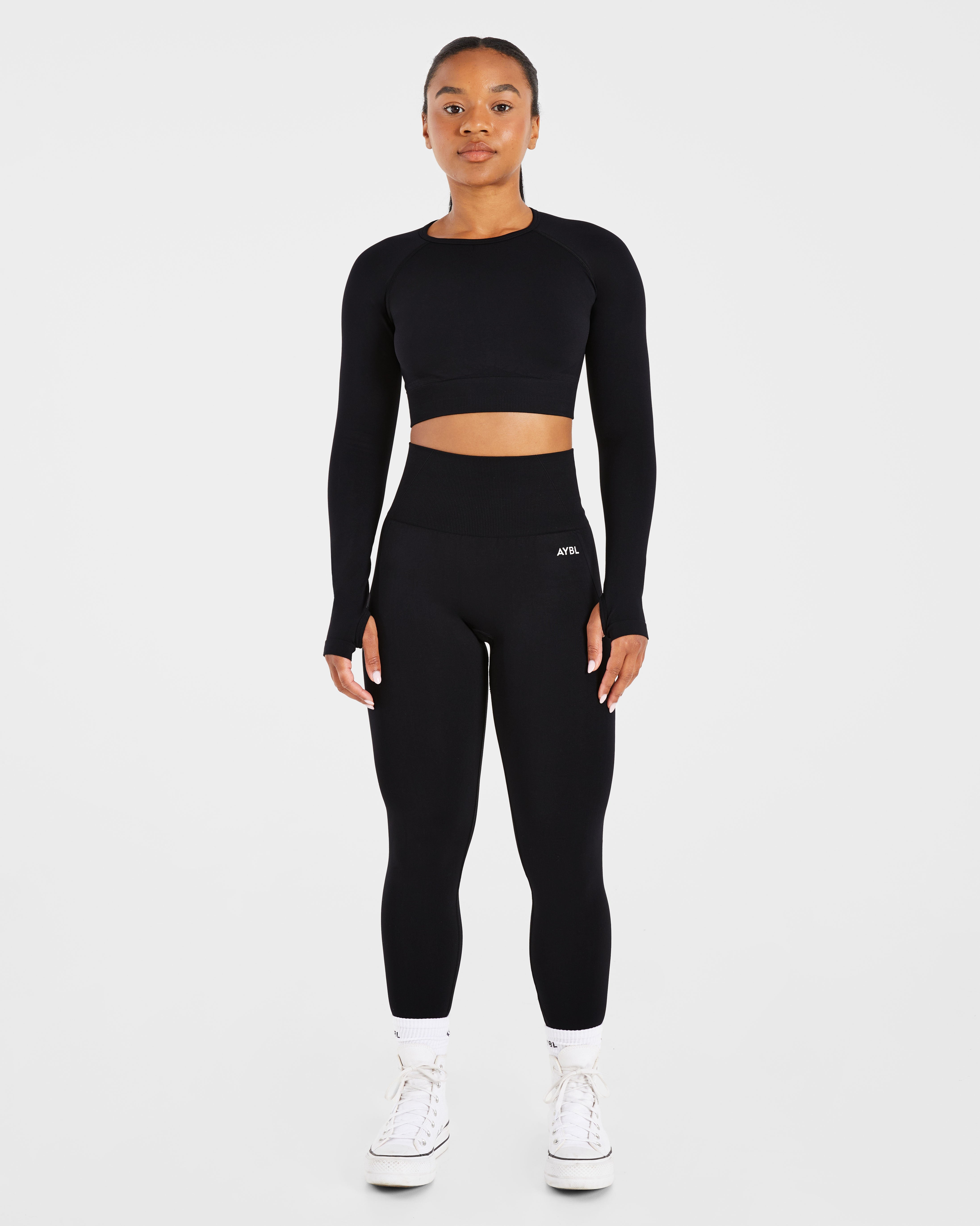 Empower Seamless Long Sleeve Crop Top - Zwart