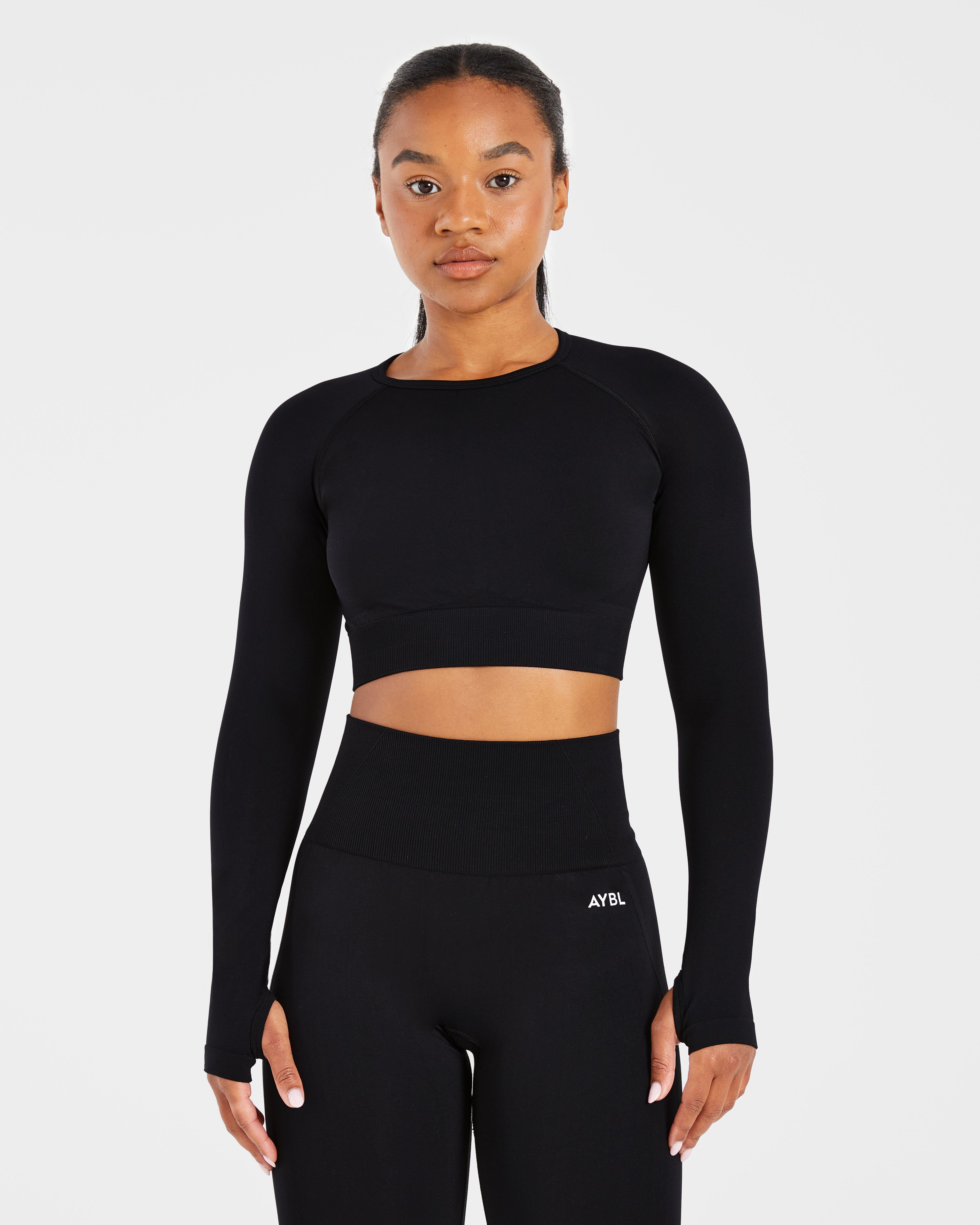 Empower Seamless Long Sleeve Crop Top - Zwart