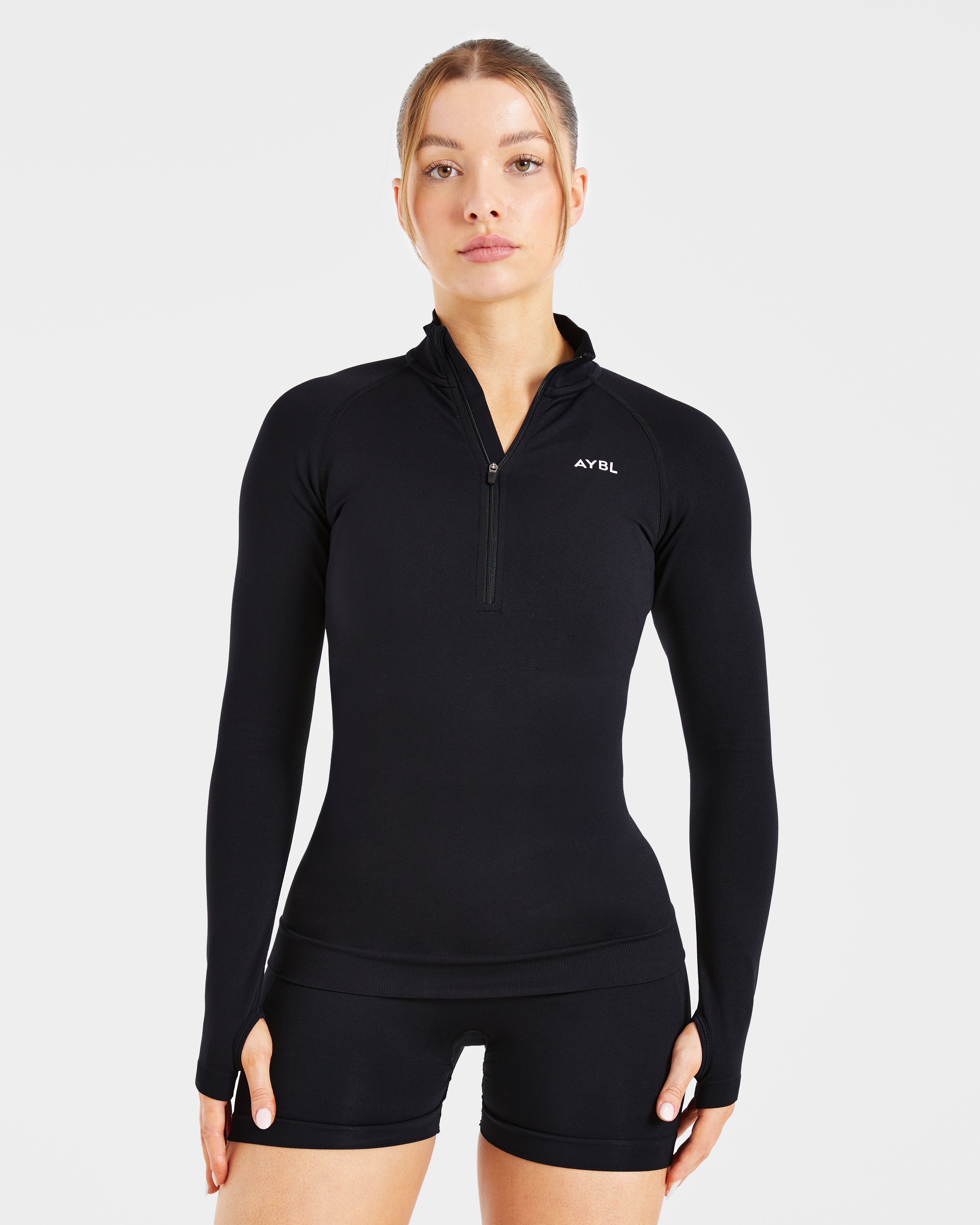 Essential Seamless 1/2 Zip Pullover - Zwart