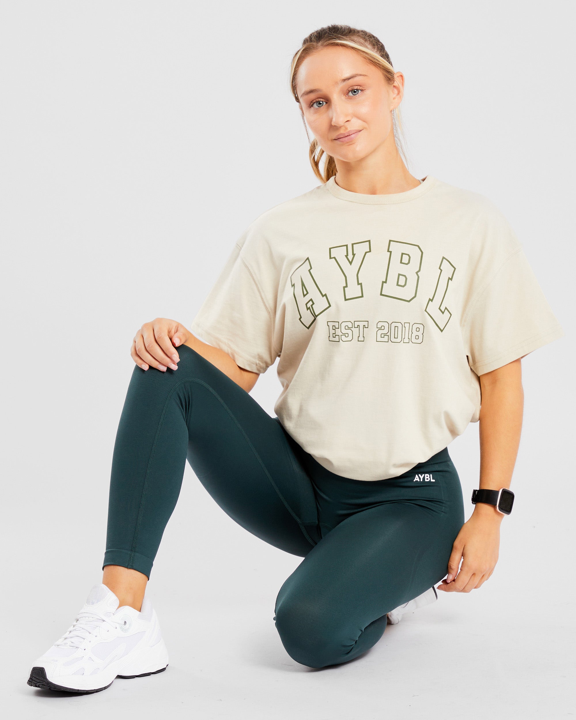 Varsity Oversized T Shirt - Beige / Khaki