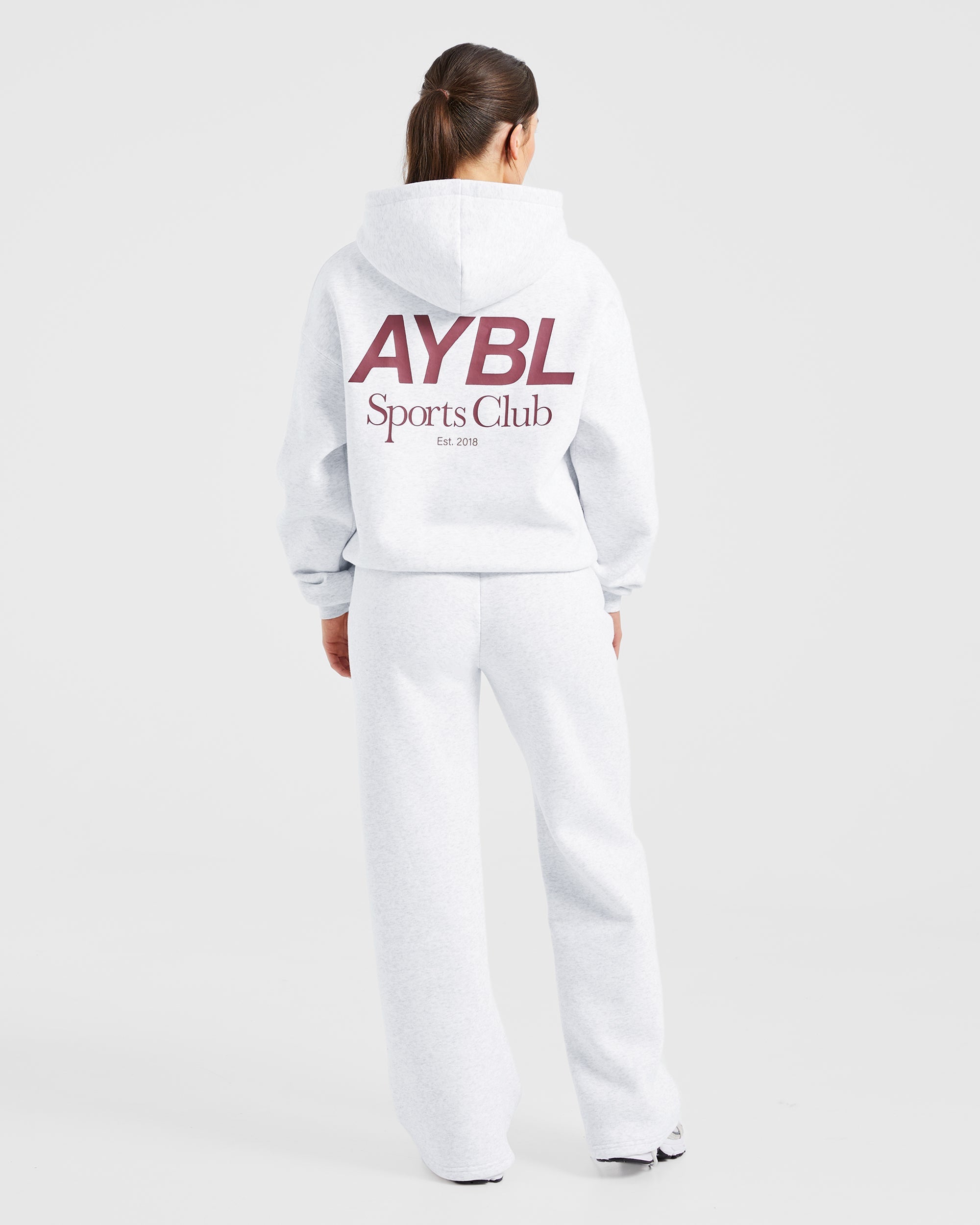 AYBL Sports Club Oversized Straight Leg Joggers - Grijs Marl/Burgundy